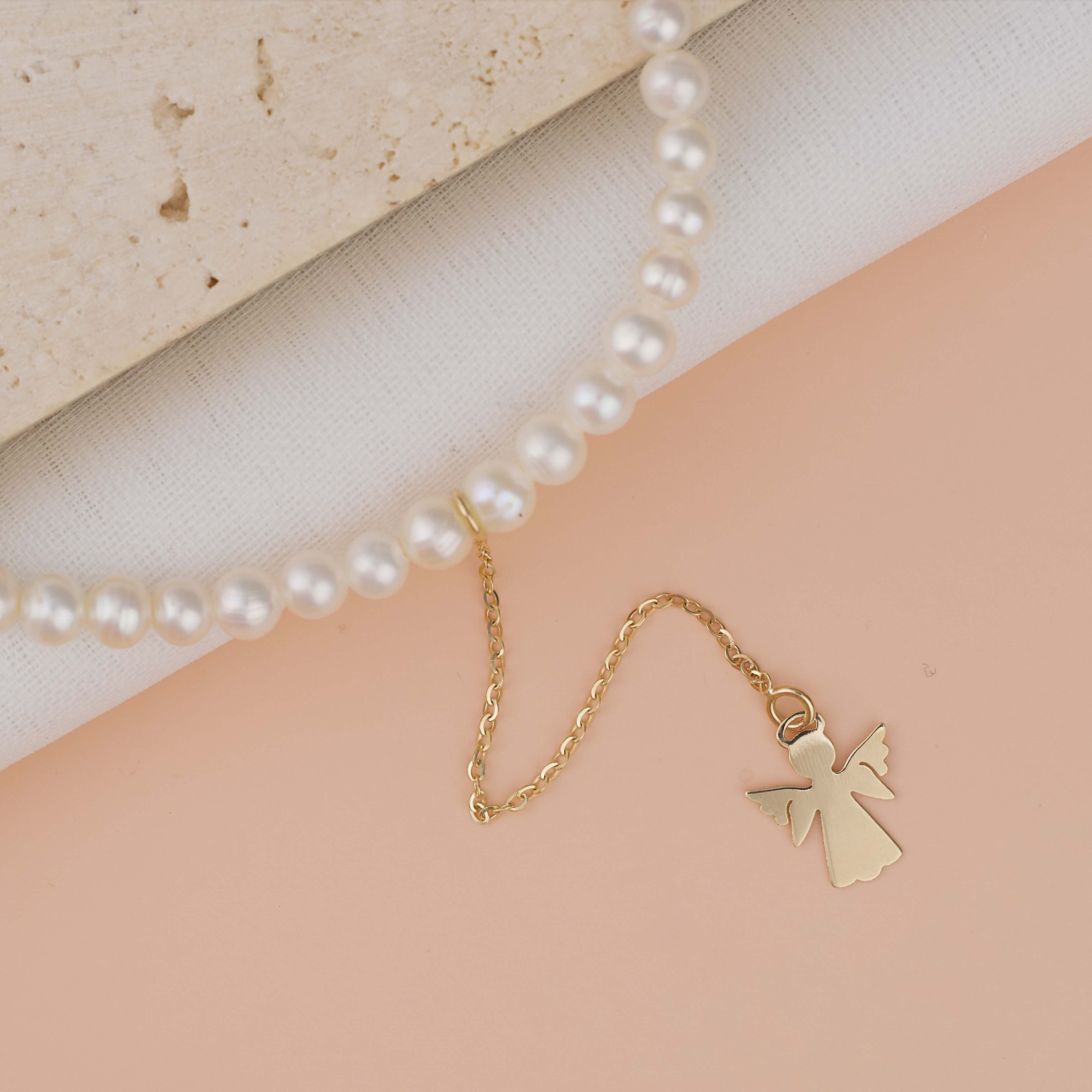 Set perle si Aur 14K - Colier si bratara din perle naturale si pandantive Ingeras din Aur 14K [4]