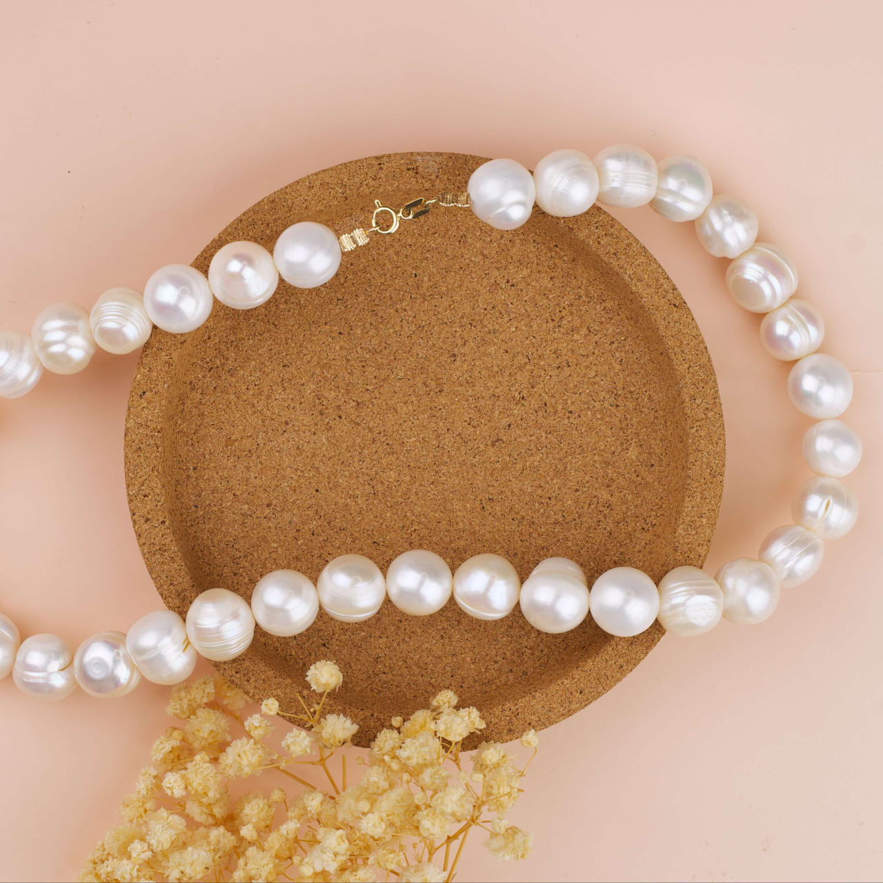 Colier clasic la baza gatului din perle naturale mari rotunde 12-14 mm - Inchizatoare din Aur 14K (585) [7]