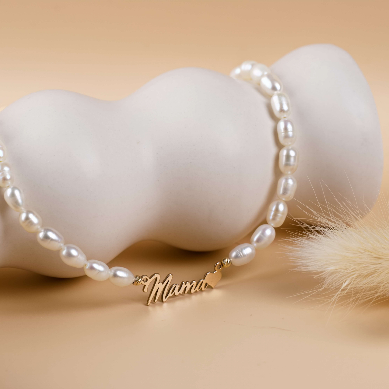 Colier din perle naturale si link 'Mama' din aur 14K [9]