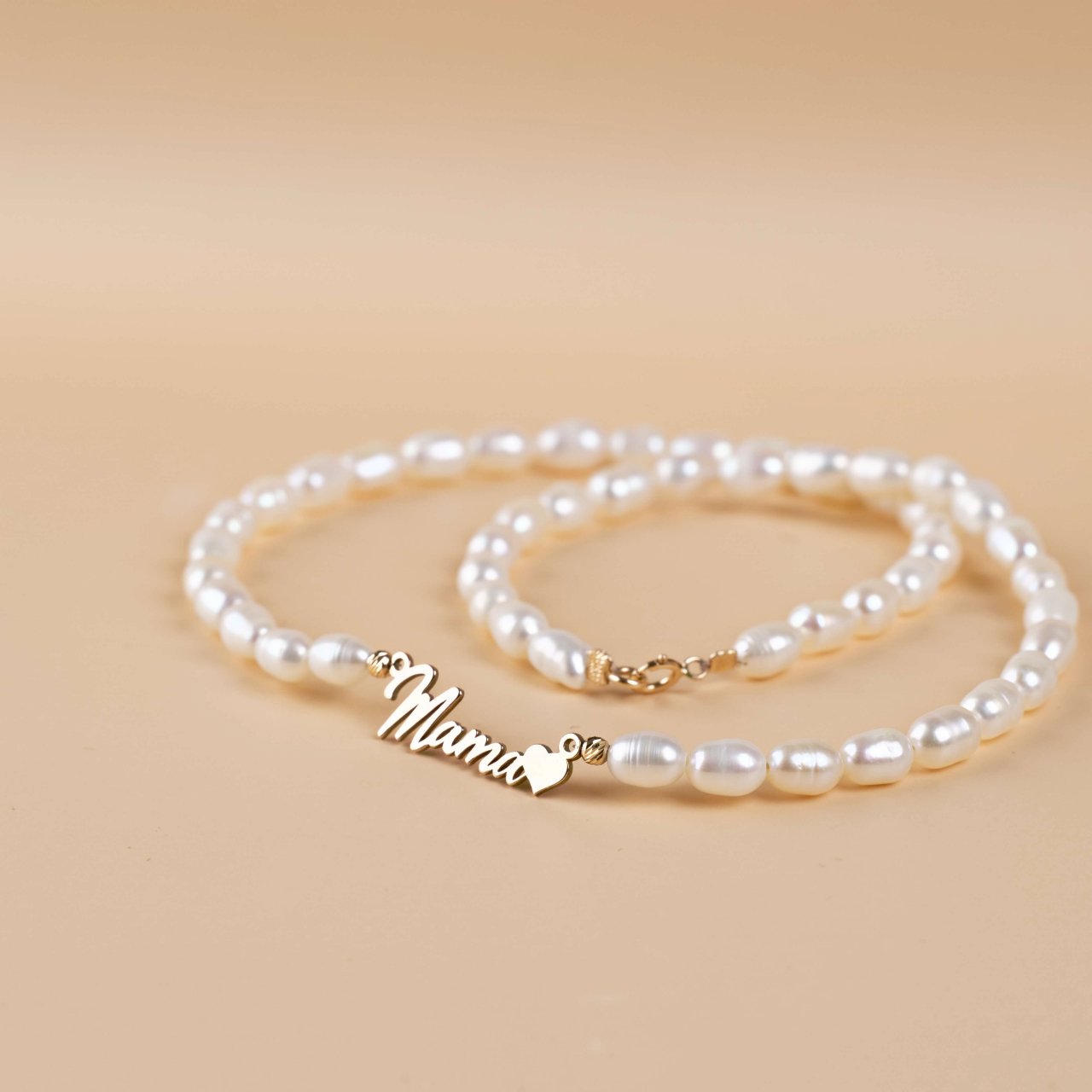 Colier din perle naturale si link 'Mama' din aur 14K [11]