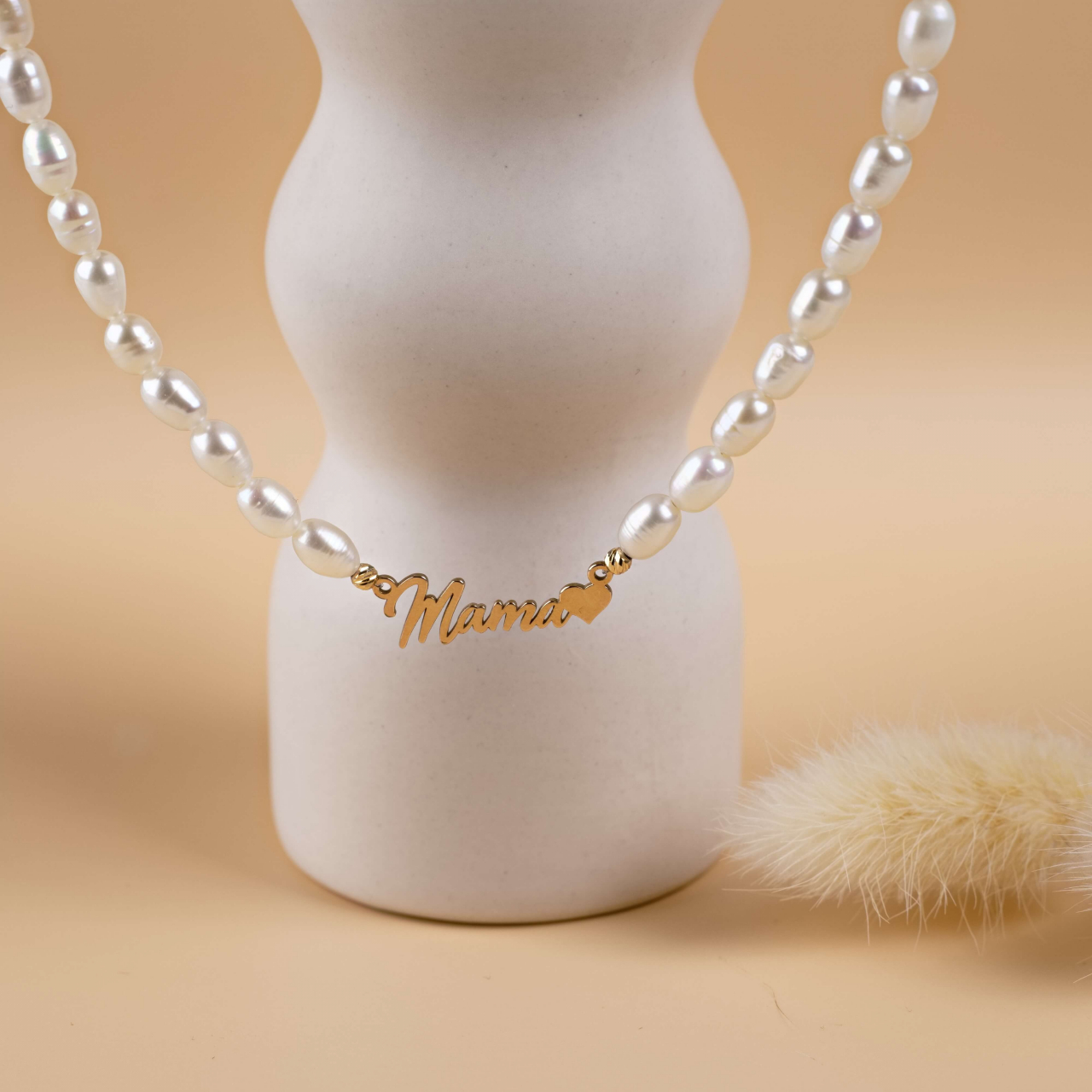 Colier din perle naturale si link 'Mama' din aur 14K [8]