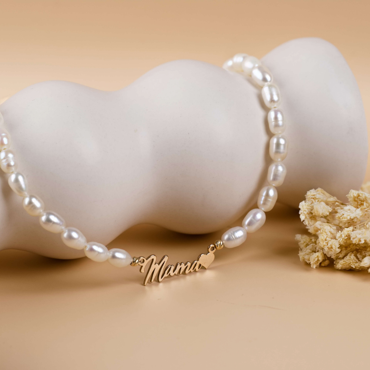 Colier din perle naturale si link 'Mama' din aur 14K [10]