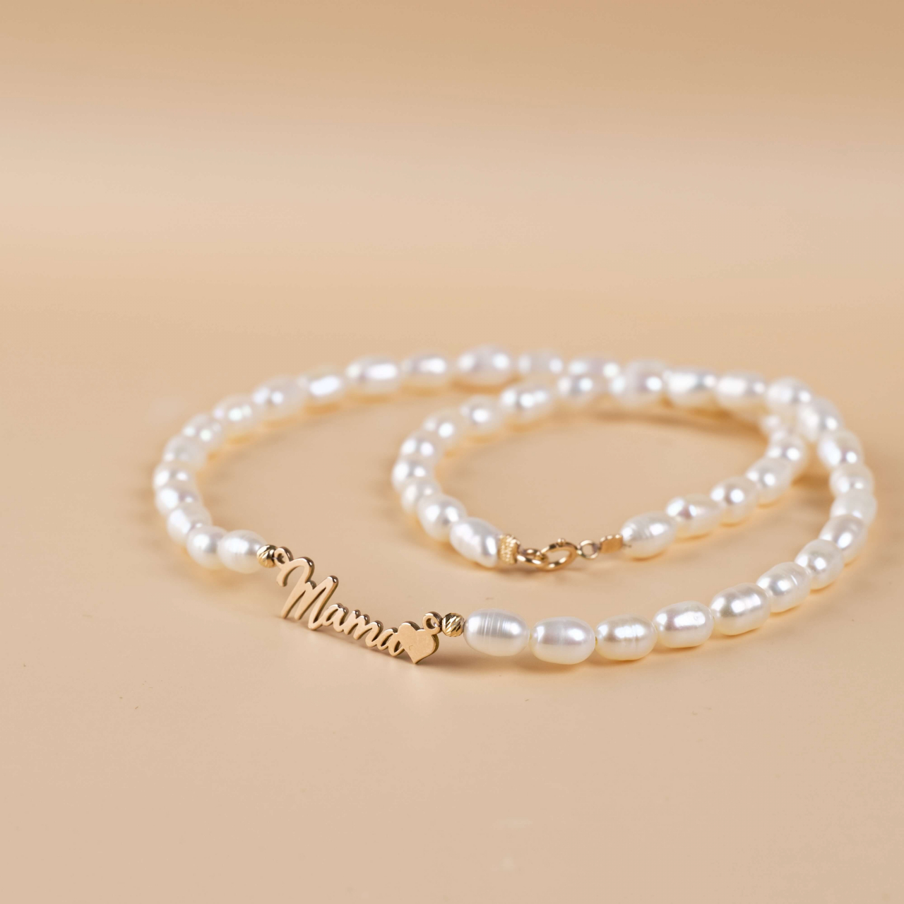 Colier din perle naturale si link 'Mama' din aur 14K [12]