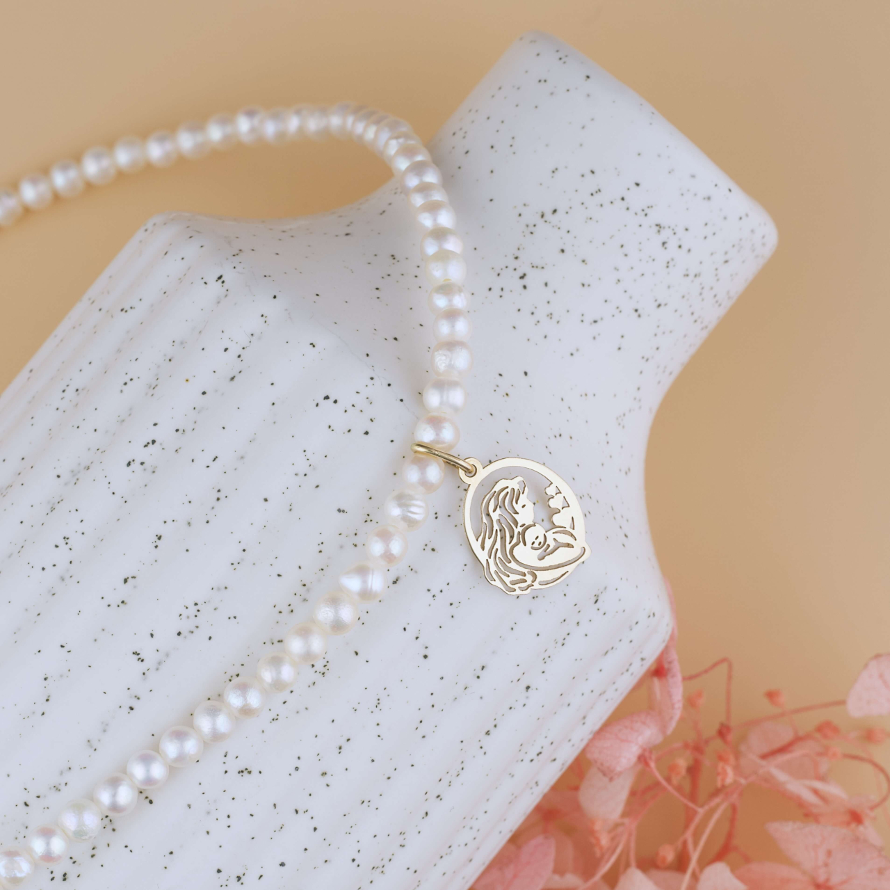 Colier perle naturale de cultura si Pandantiv din Aur 14K Mama si Bebe [3]