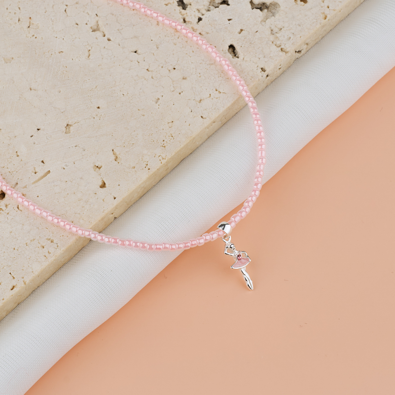 Colier copii margele colorate roz si pandantiv Balerina din Argint 925 [2]