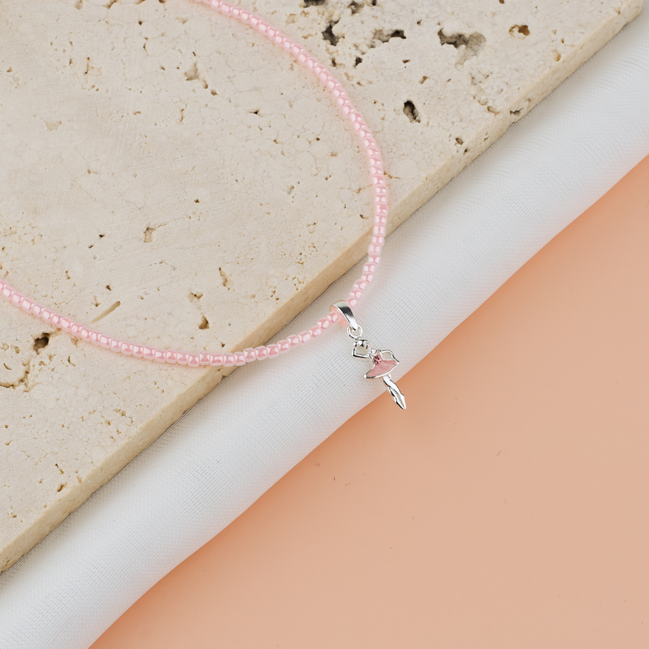 Colier copii margele colorate roz si pandantiv Balerina din Argint 925 [3]