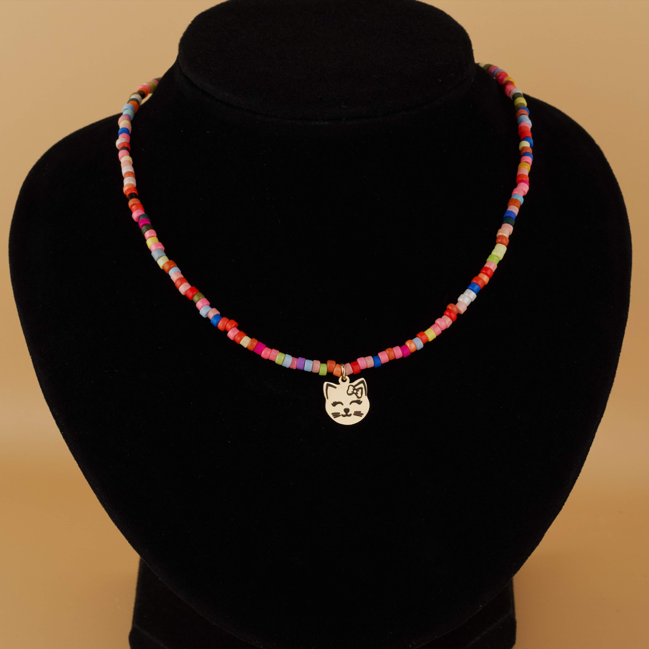 Colier fetite cu margele colorate si Pandantiv din Aur 14K Pisicuta Hello Kitty [2]