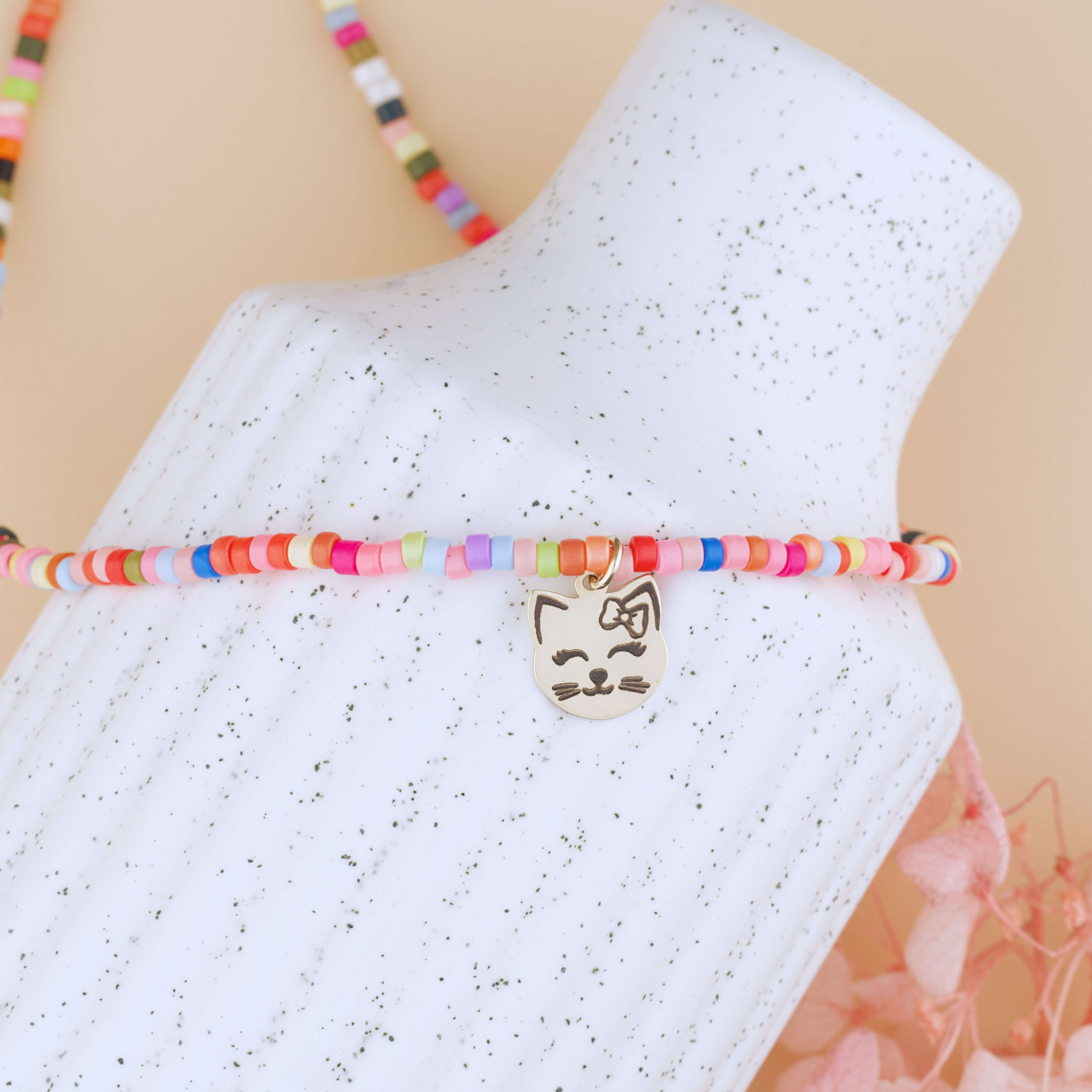 Colier fetite cu margele colorate si Pandantiv din Aur 14K Pisicuta Hello Kitty [3]