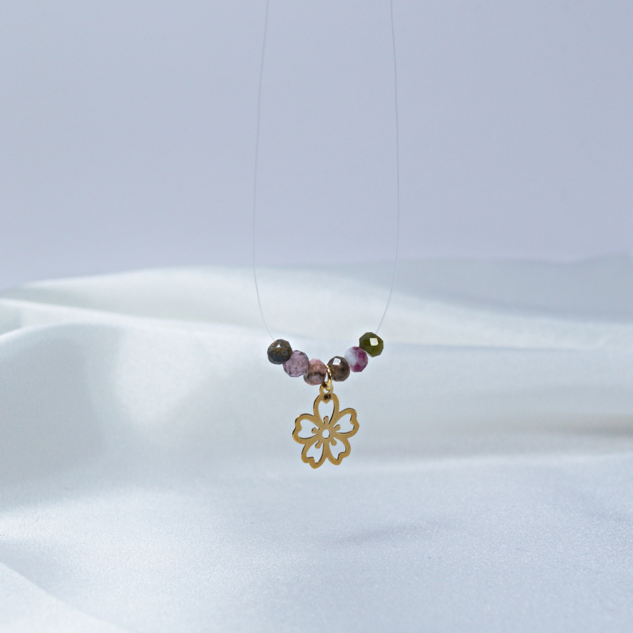 Colier fir transparent guta si pandantiv din aur 14K 'Floare de nu-ma-uita' [2]