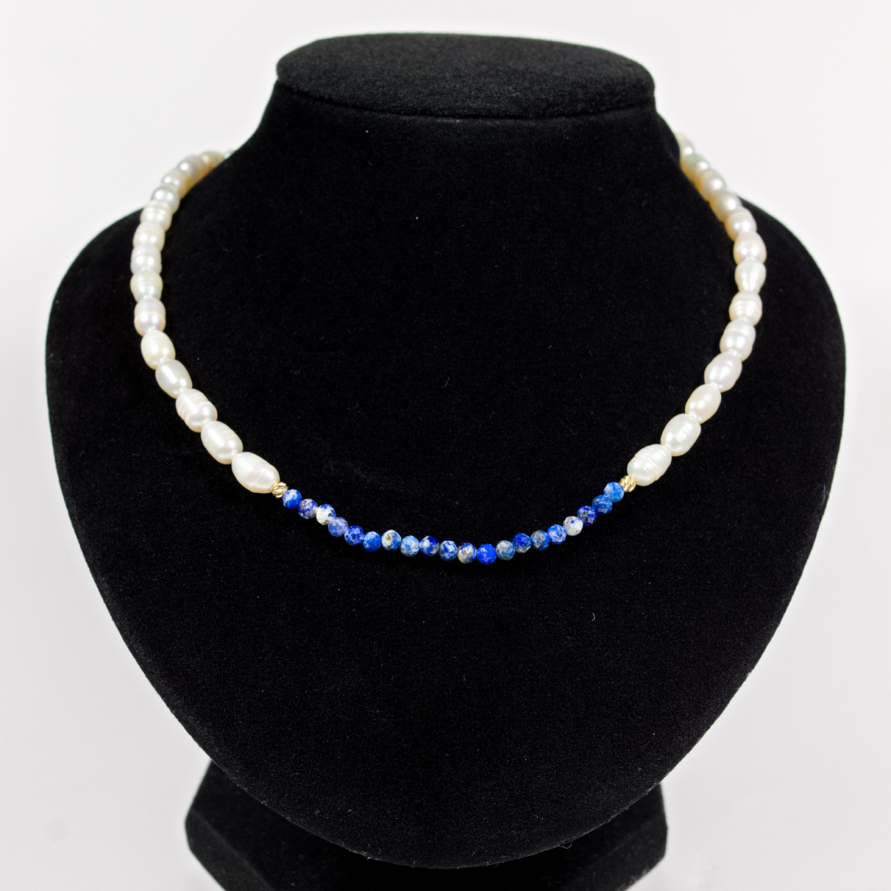 Colier din perle cu bile din aur si cristale naturale Lapis lazuli [5]