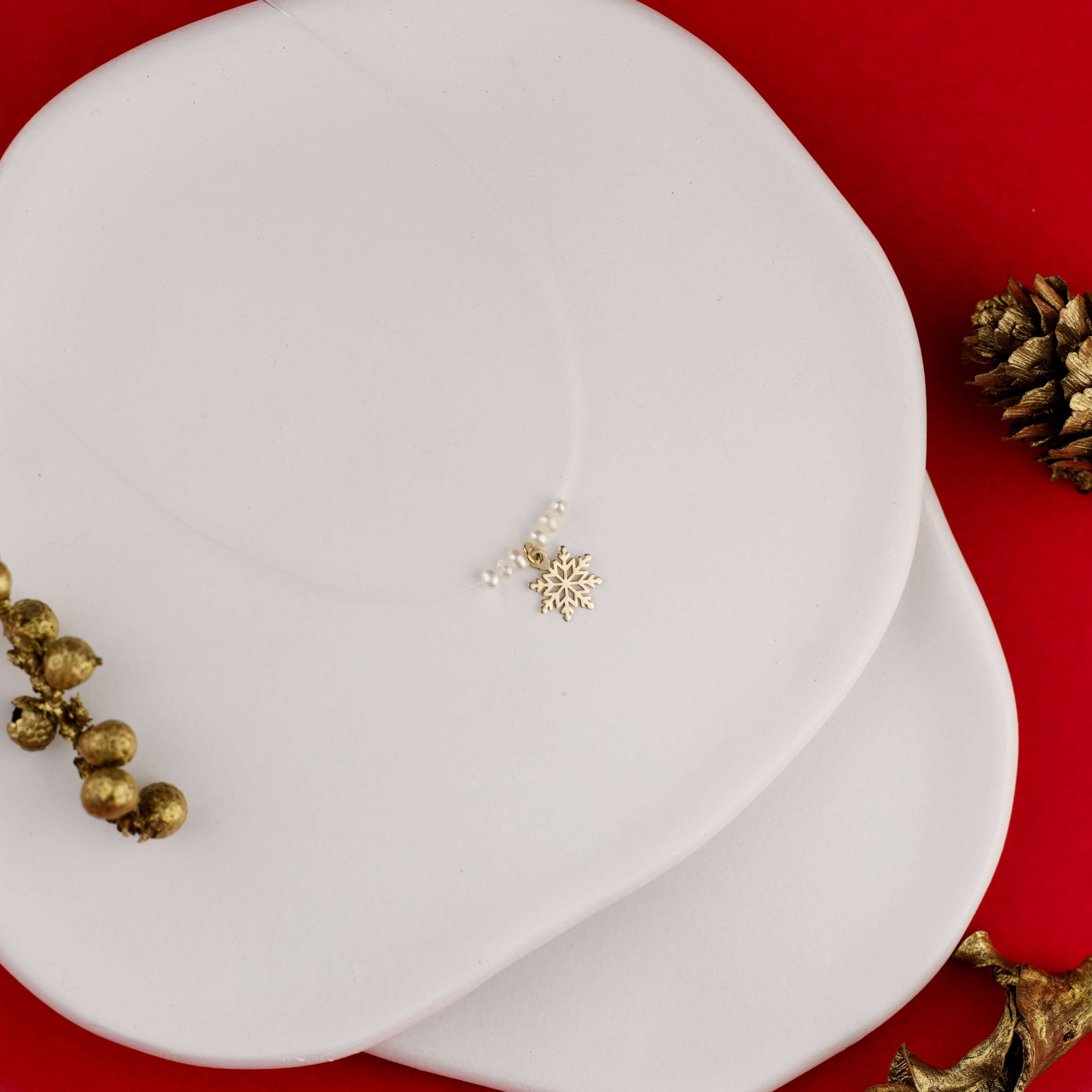 Lantisor fir transparent cu guta si pandantiv din Aur 14K Fulg de Nea - Colectia de Craciun [2]