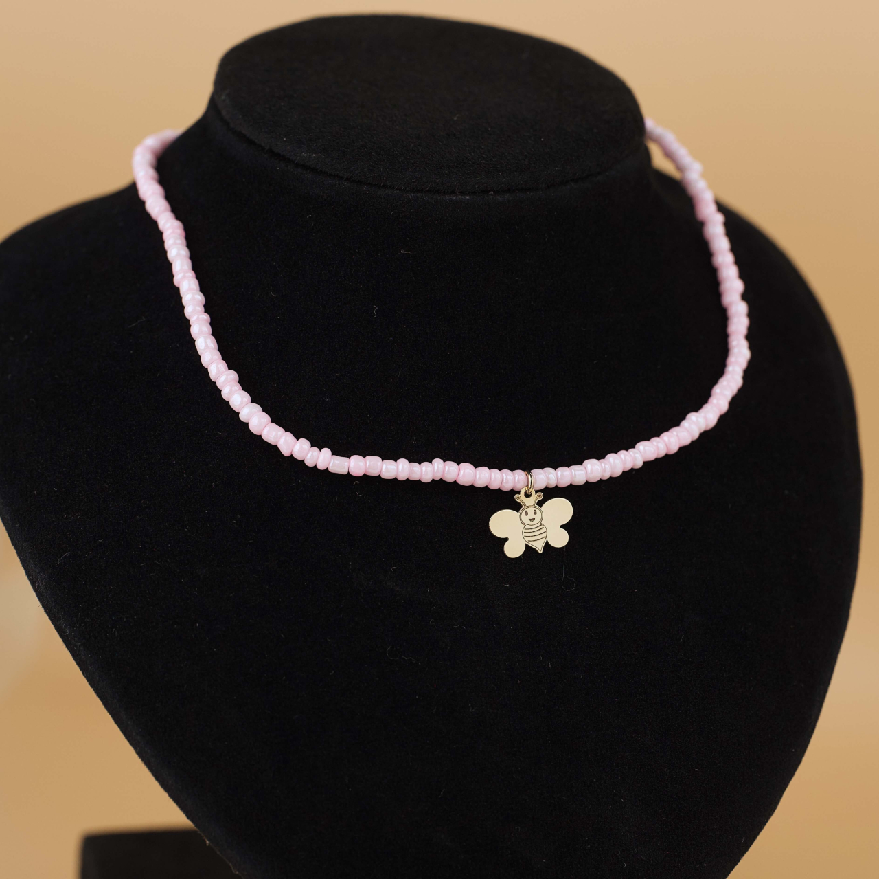 Colier pentru fetite cu margelute roze si pandantiv Fluture din Aur 14K [2]