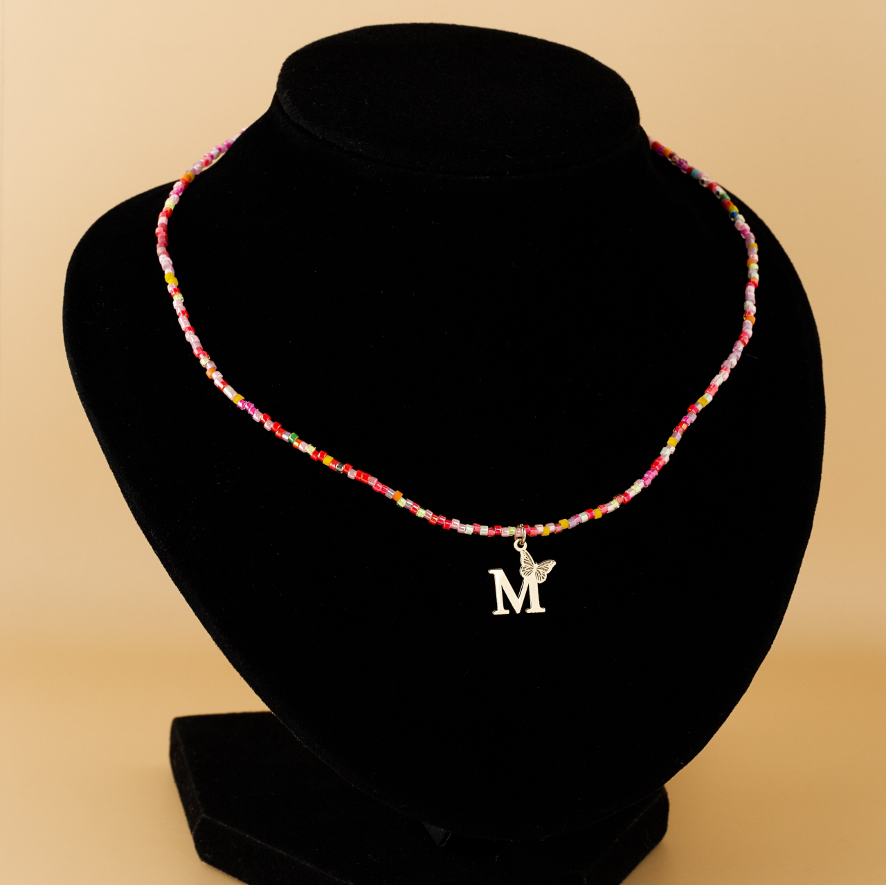 Colier fetite cu margelute colorate si pandantiv Initiala nume cu Fluturas Aur 14K [3]