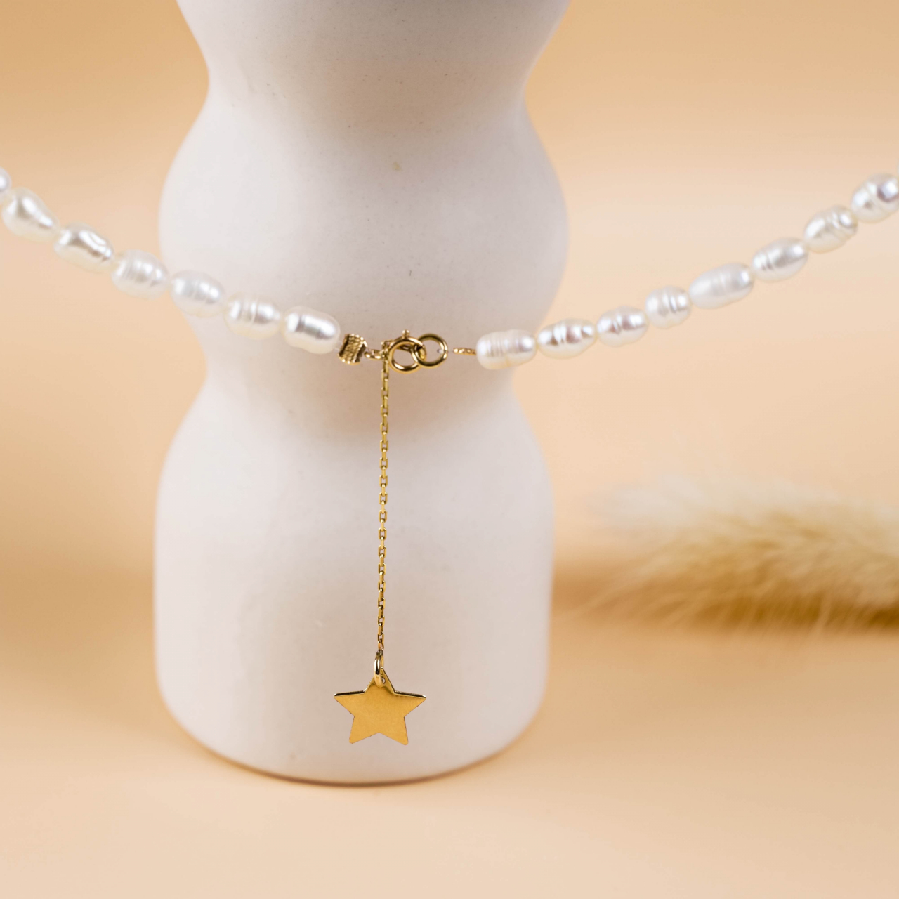 Colier perle de cultura si lantisor aur 14K cu pandantiv steluta [2]