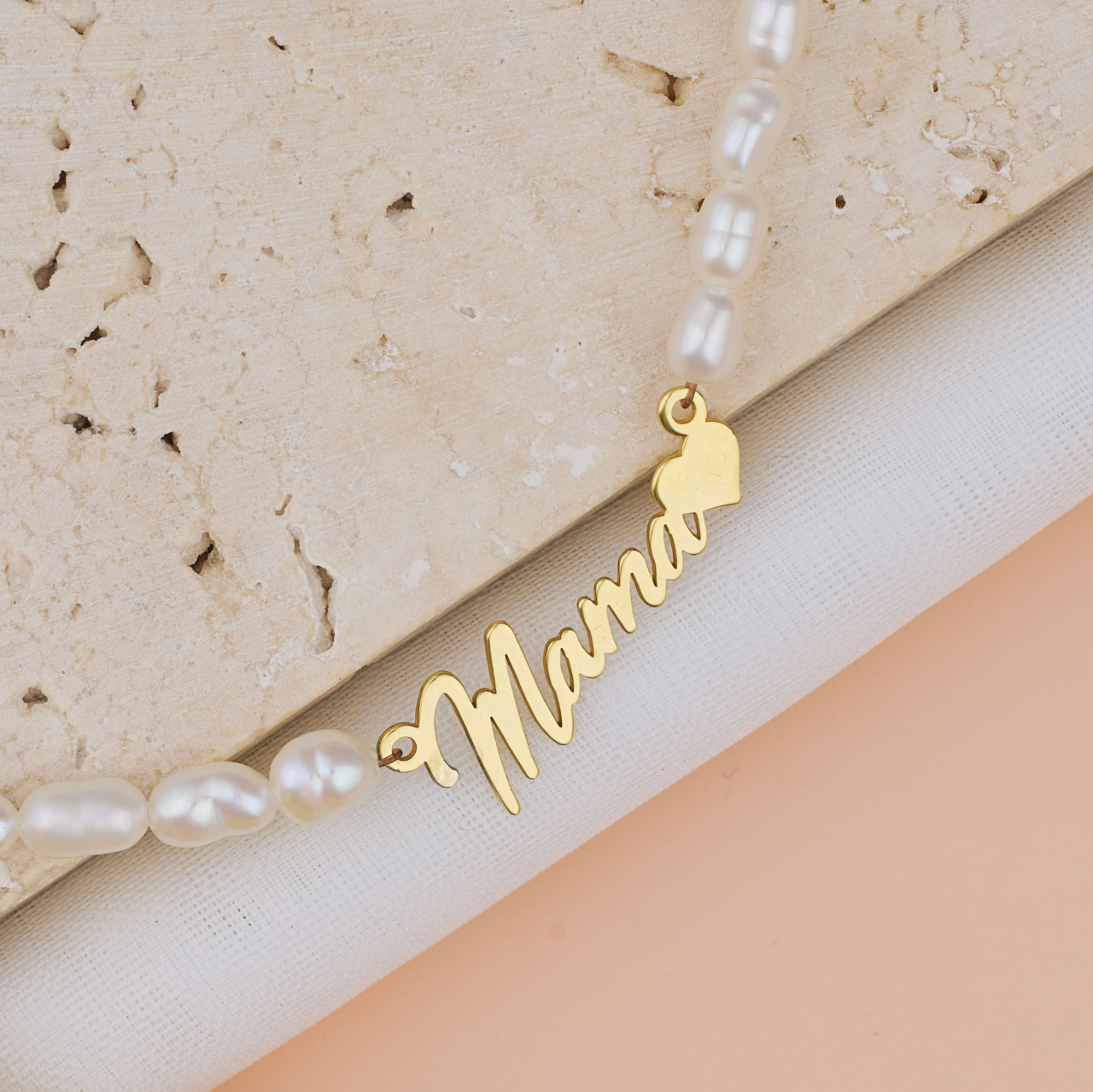 Colier perle de cultura si link 'Mama' Argint 925 suflat cu Aur 18K - Cadou Mama [2]