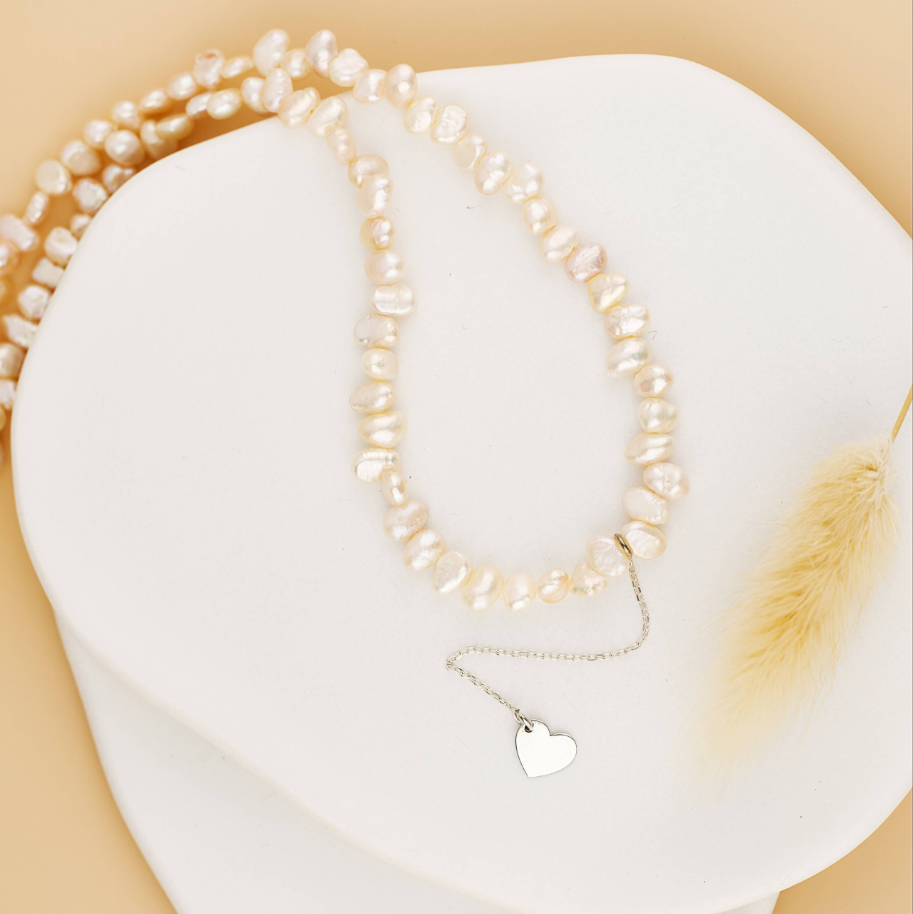 Colier perle de cultura neuniforme si pandantiv Inima extensie lant Argint 925 [3]