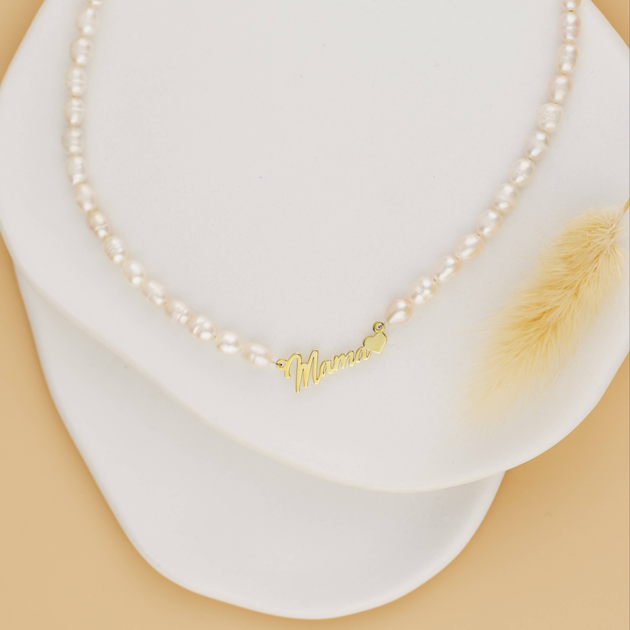 Colier perle de cultura si link 'Mama' Argint 925 suflat cu Aur 18K - Cadou Mama [2]