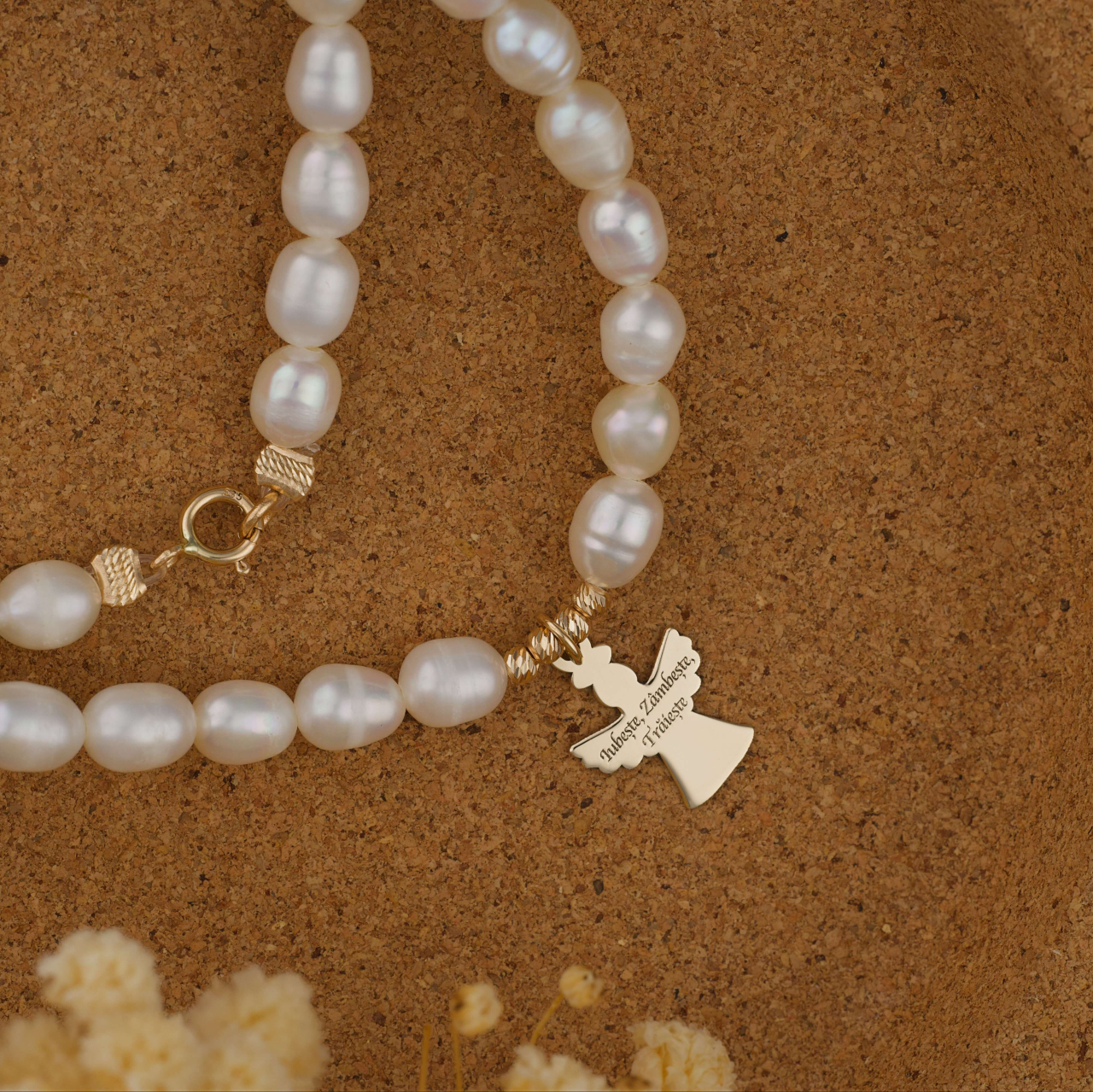 Colier perle de cultura si pendant ingeras aur 14K [8]