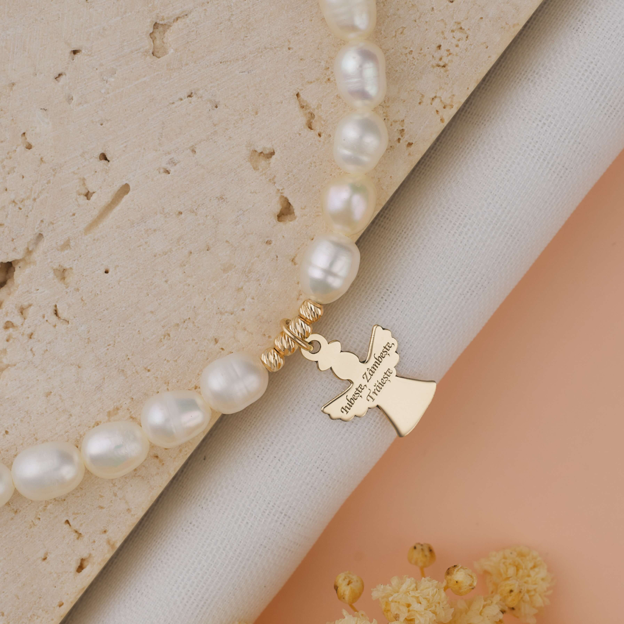 Colier perle de cultura si pendant ingeras aur 14K [2]