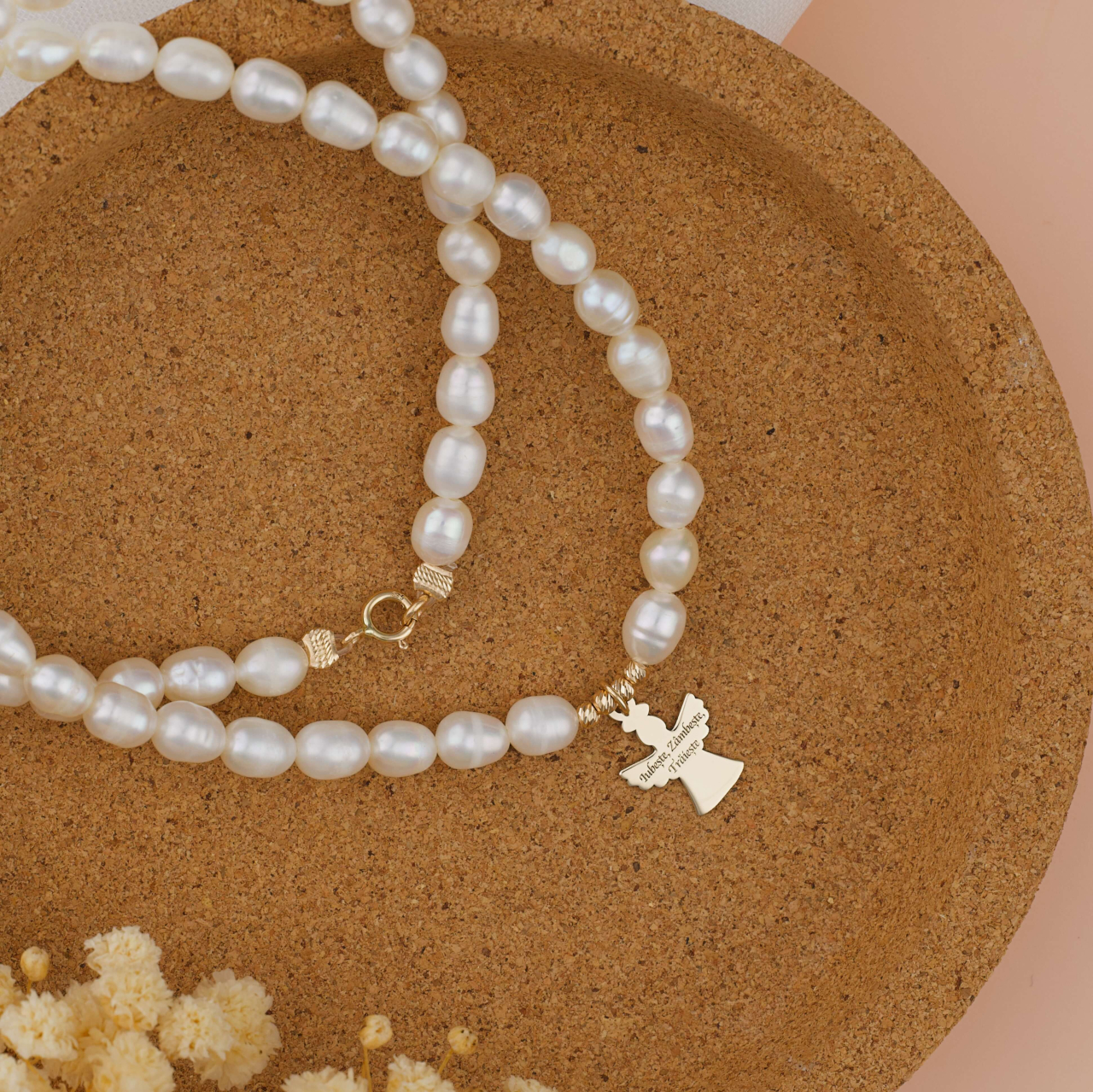 Colier perle de cultura si pendant ingeras aur 14K [7]