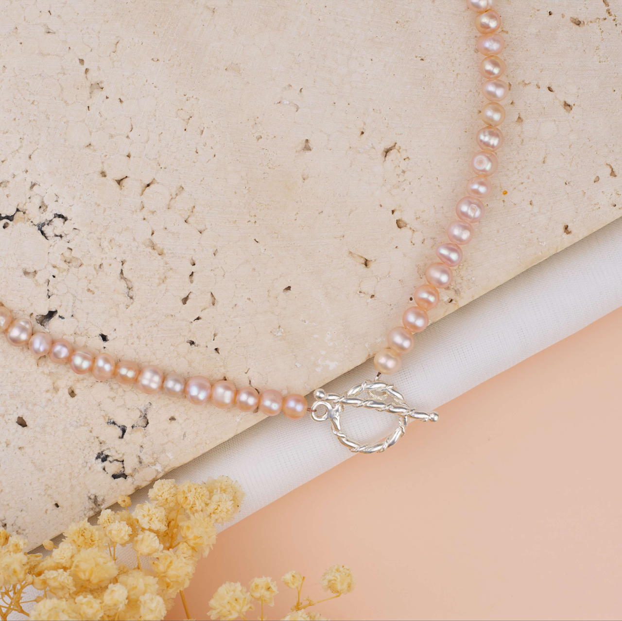 Colier perle naturale peach rose de cultura cu inchizatoare toggle din Argint 925 / Argint placat cu Aur 18k [3]