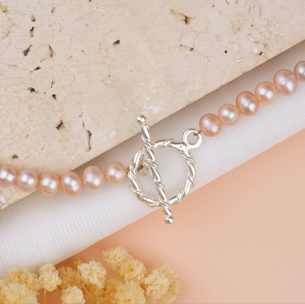 Colier perle naturale peach rose de cultura cu inchizatoare toggle din Argint 925 / Argint placat cu Aur 18k [2]
