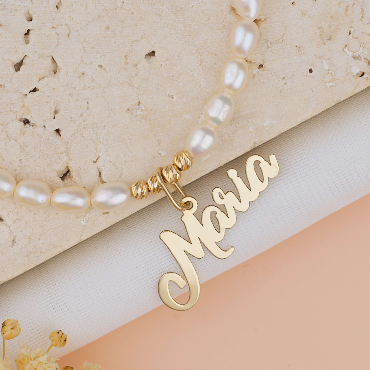Colier perle naturale cu pandantiv nume din Aur 14K [2]