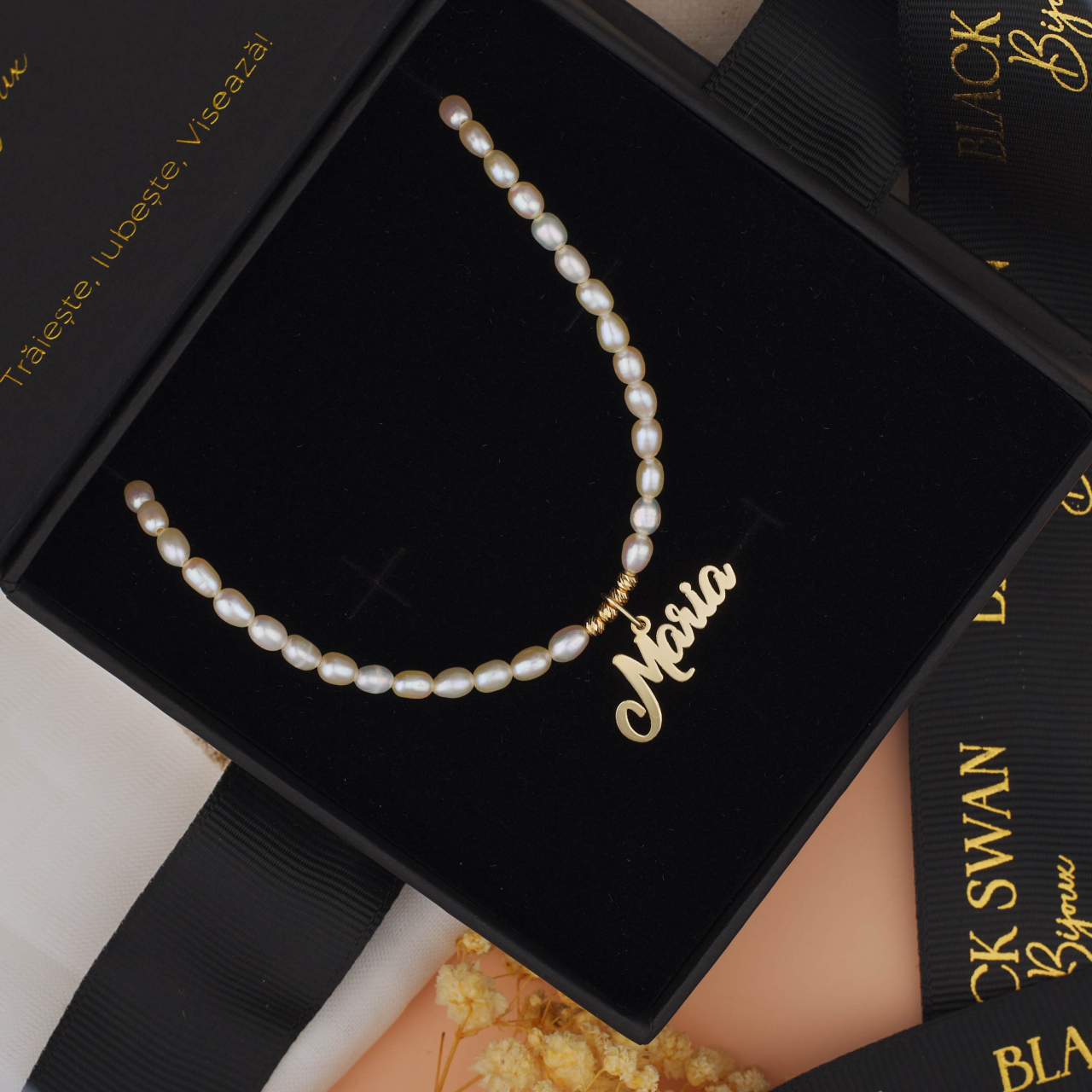Colier perle naturale cu pandantiv nume din Aur 14K [4]
