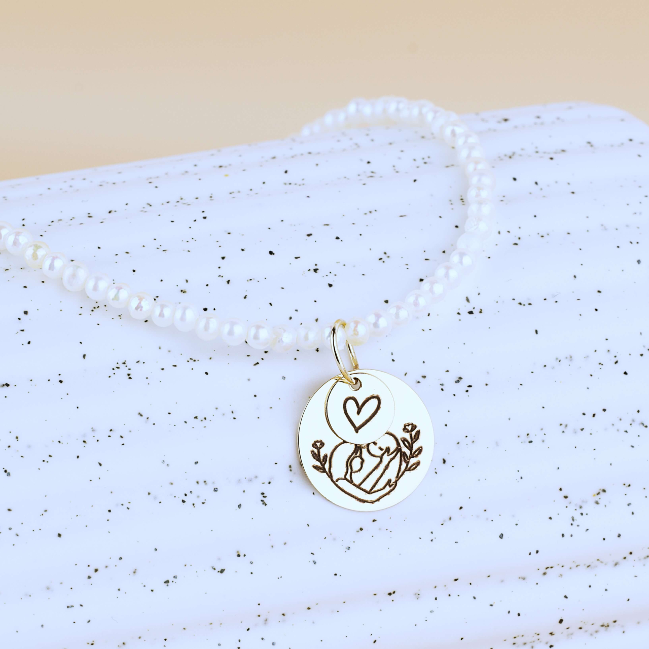 Colier perlute naturale de 2mm si Pandantiv banut din Aur 14K Mama si Bebe 12mm si 6 mm [4]