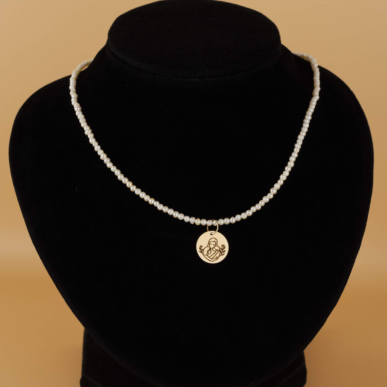 Colier perlute naturale de 2mm si Pandantiv banut din Aur 14K Mama si Bebe 12mm si 6 mm [2]