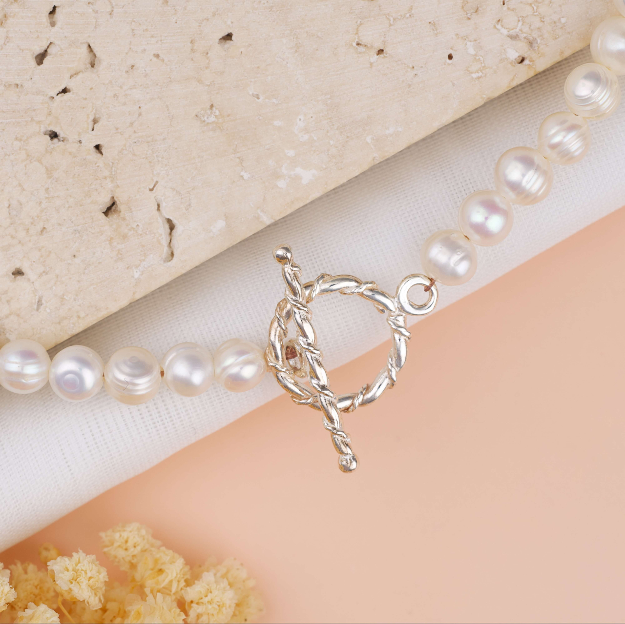 Colier perle naturale albe de cultura cu inchizatoare toggle din Argint 925 / Argint placat cu Aur 18k [2]