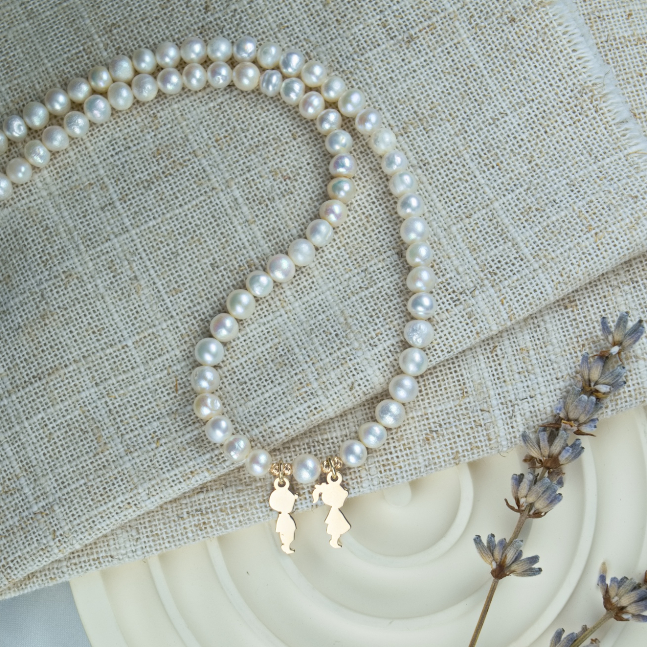 Colier perle naturale si figurina fetita baietel din Aur 14K [3]