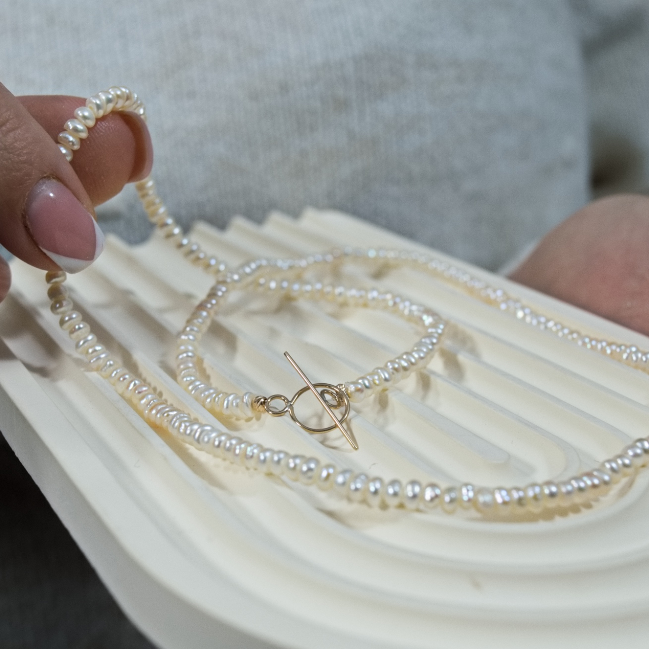 Colier perle naturale ajustabil si inchizatoare lock toggle din Aur 14K [5]