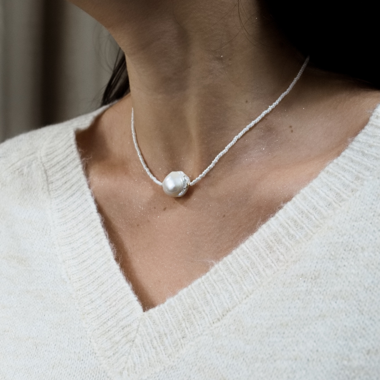 Colier cu perla broc - Margele MIYUKI si bilute din aur 14k [2]