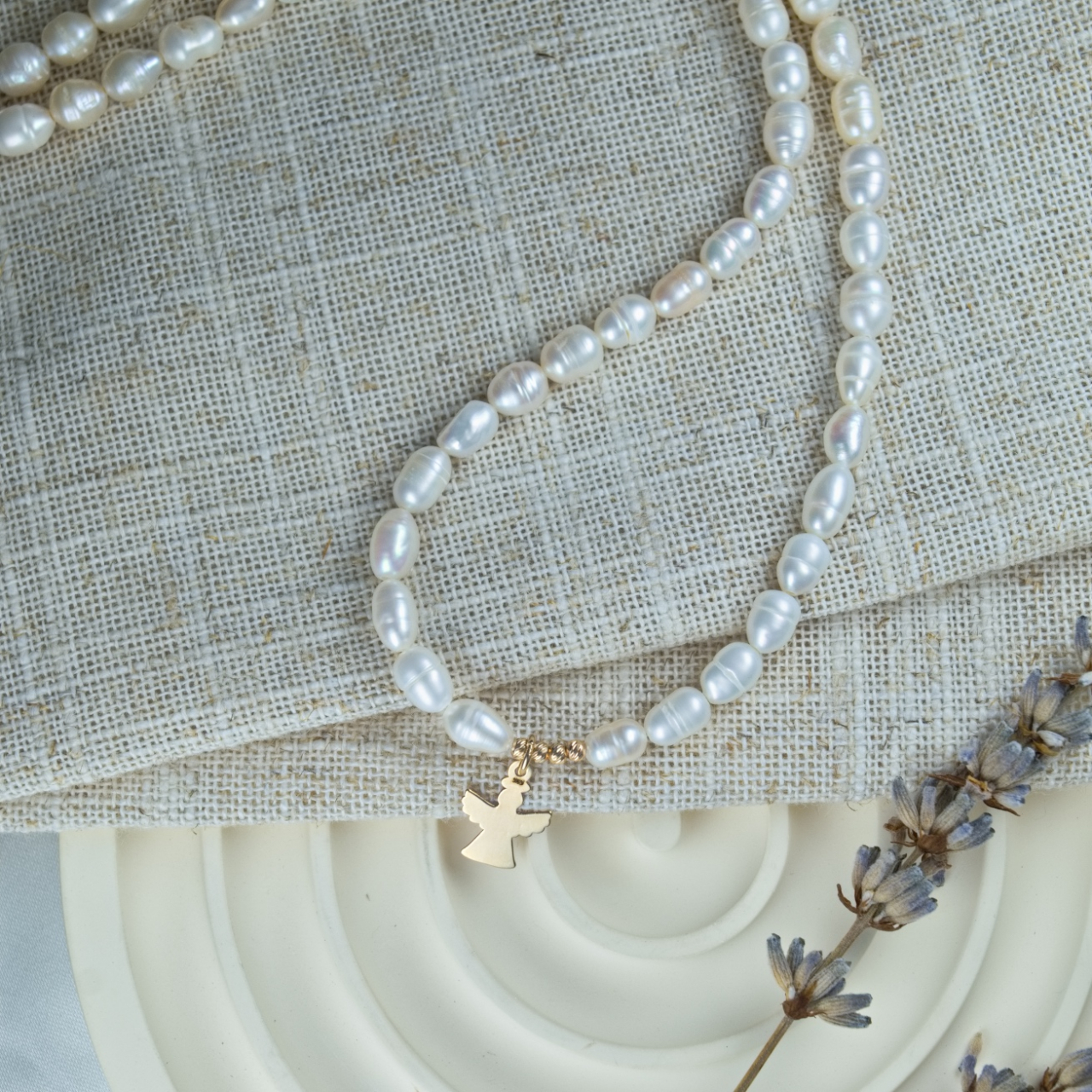 Colier perle de cultura si pendant ingeras aur 14K [3]