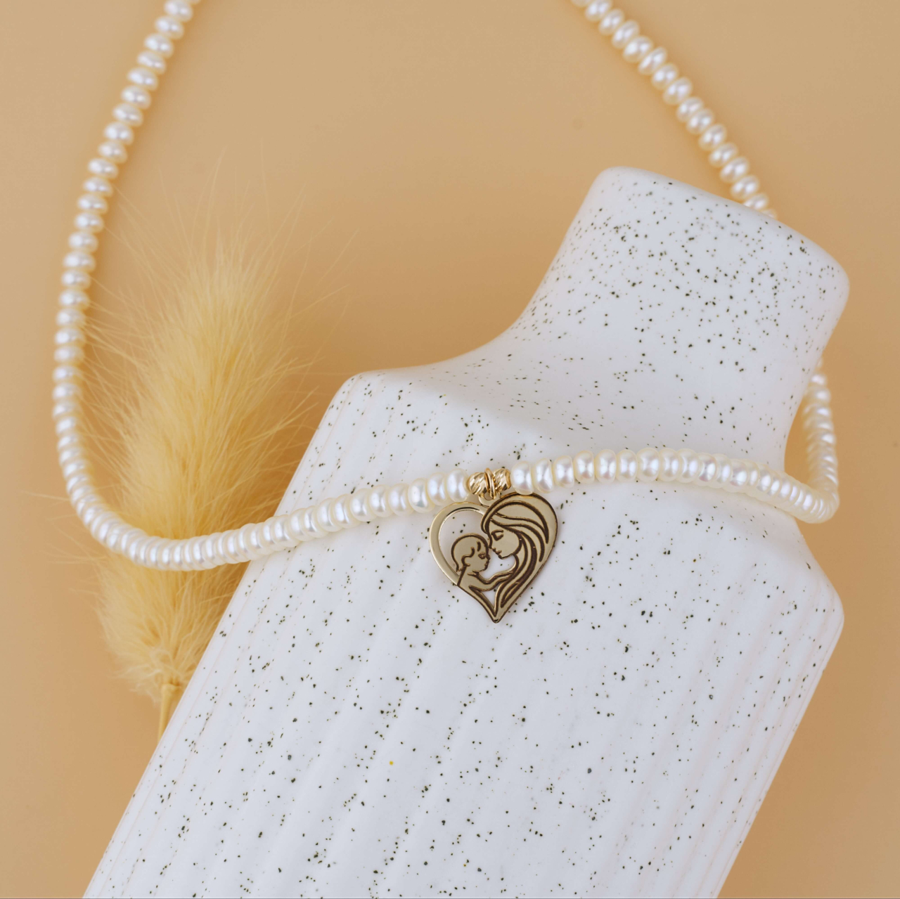 Colier perle naturale si pandantiv Inima din Aur 14K - Mama si Bebe [2]