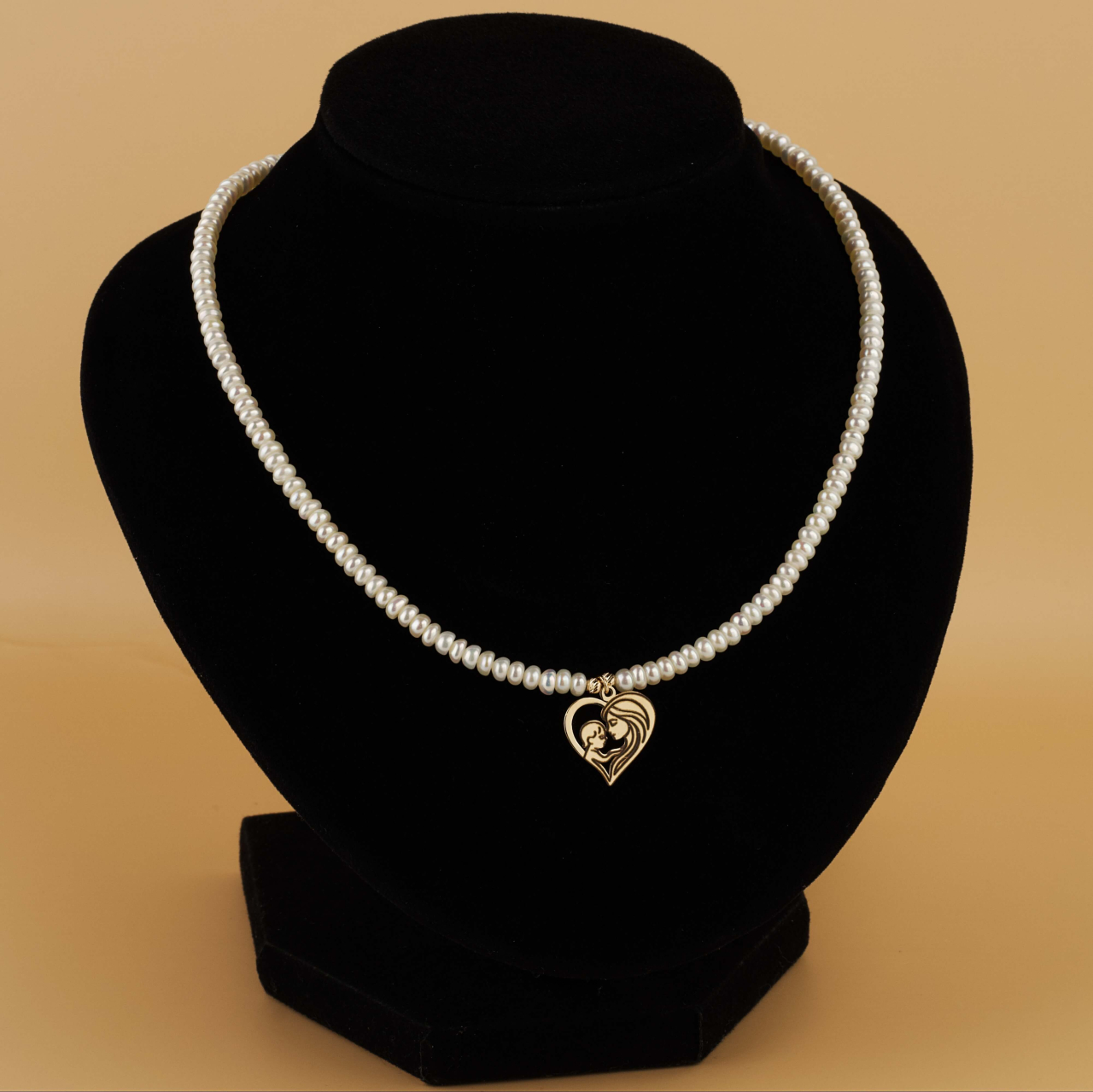 Colier perle naturale si pandantiv Inima din Aur 14K - Mama si Bebe [3]