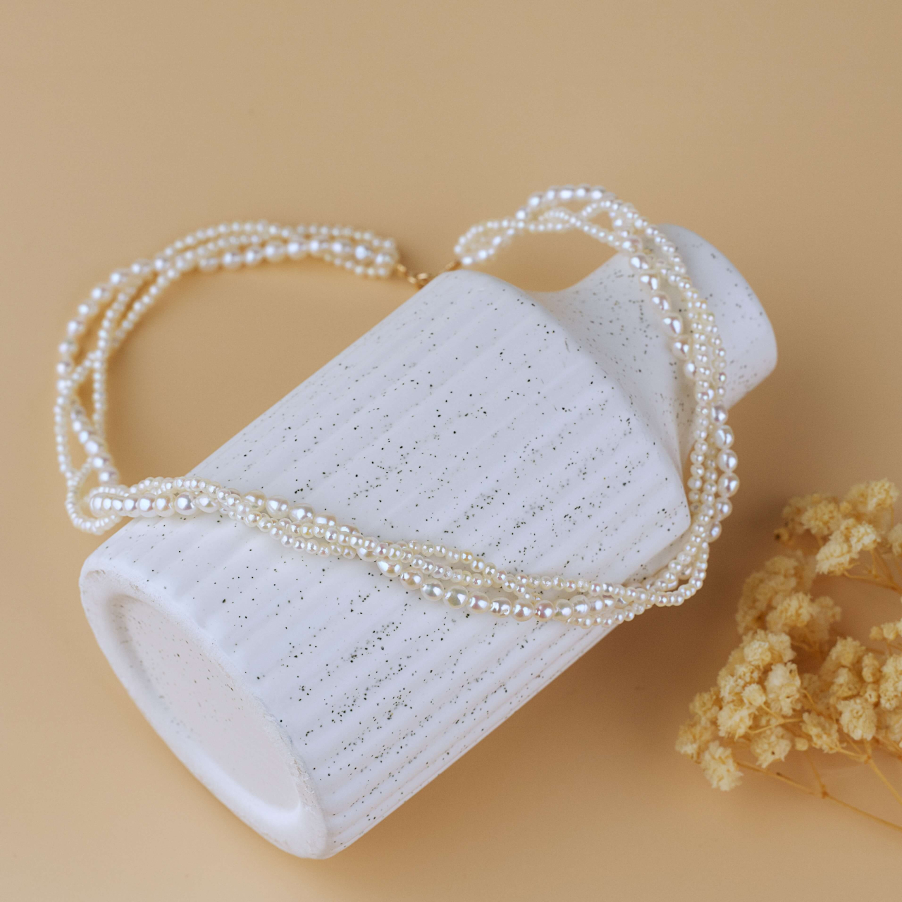 Colier perle naturale impletit  - Colier perle Mireasa si Aur 14K [5]