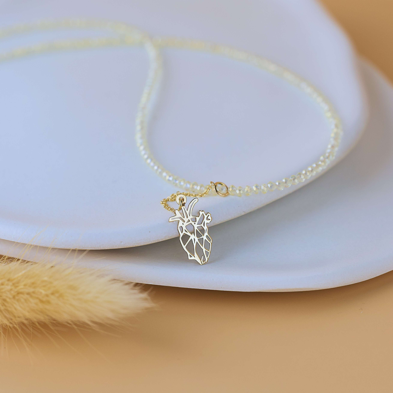 Colier cristale albe si pandantiv cu extensie de lantisor Aur 14K - Inima Origami [4]