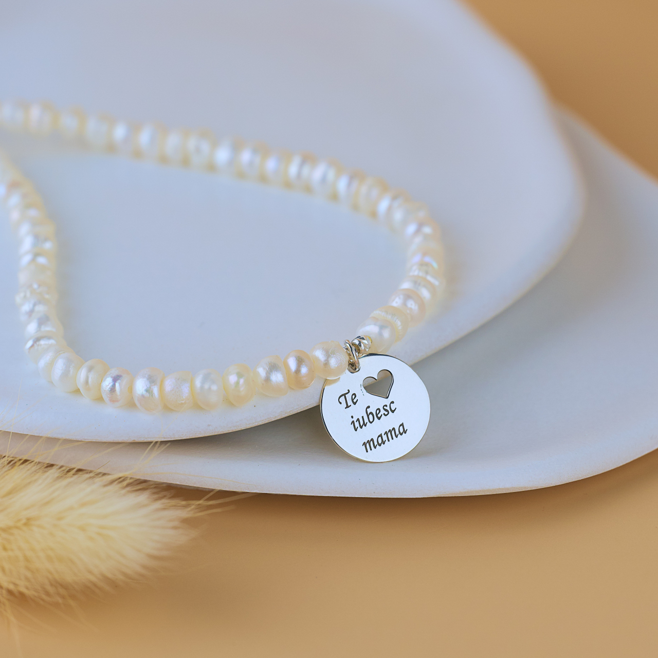 Colier perle de cultura si pandantiv 'Te iubesc Mama' Argint 925 - Cadou Mama [4]