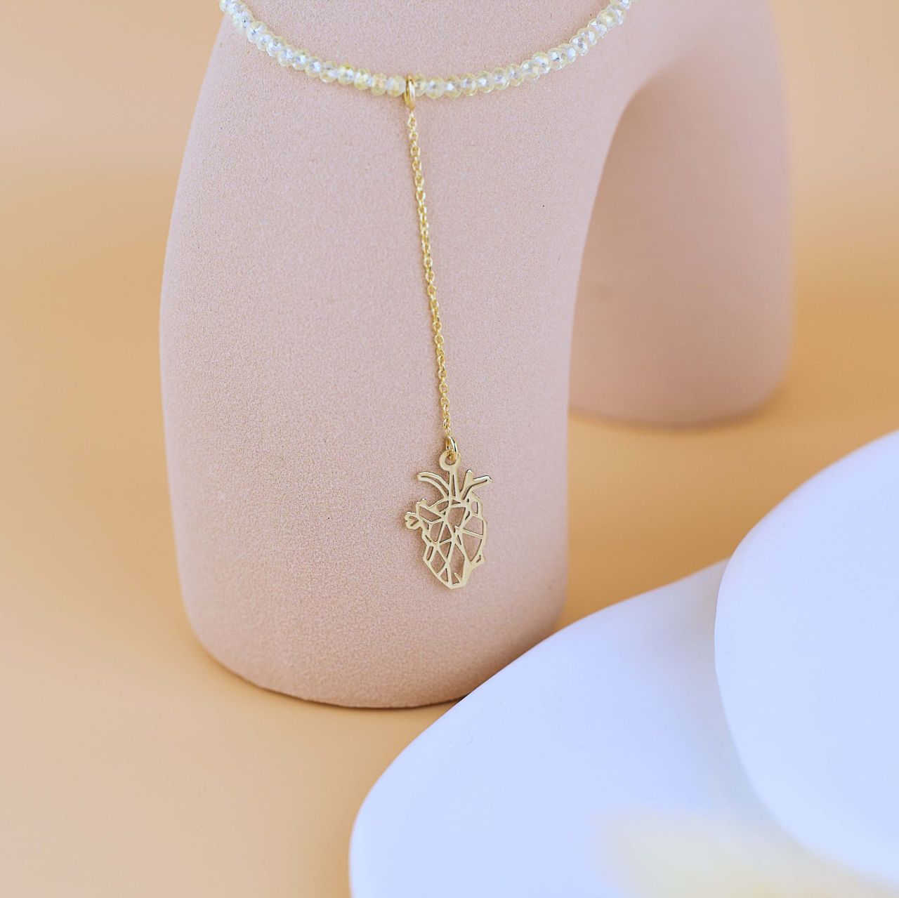 Colier cristale albe si pandantiv cu extensie de lantisor Aur 14K - Inima Origami [5]