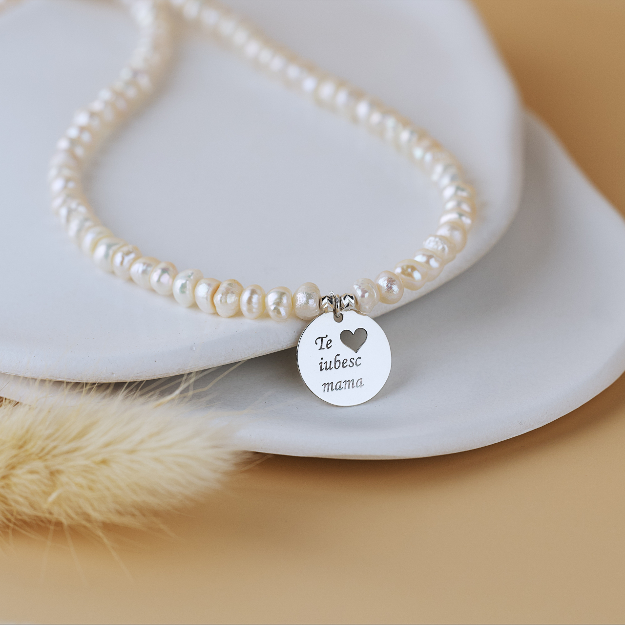 Colier perle de cultura si pandantiv 'Te iubesc Mama' Argint 925 - Cadou Mama [2]