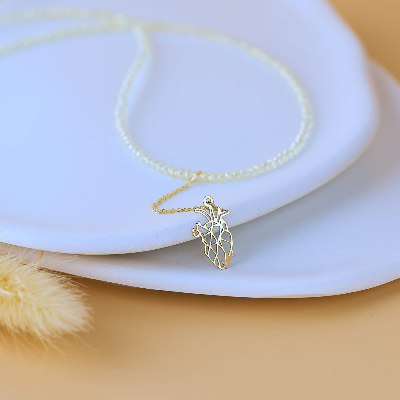 Colier cristale albe si pandantiv cu extensie de lantisor Aur 14K - Inima Origami [3]