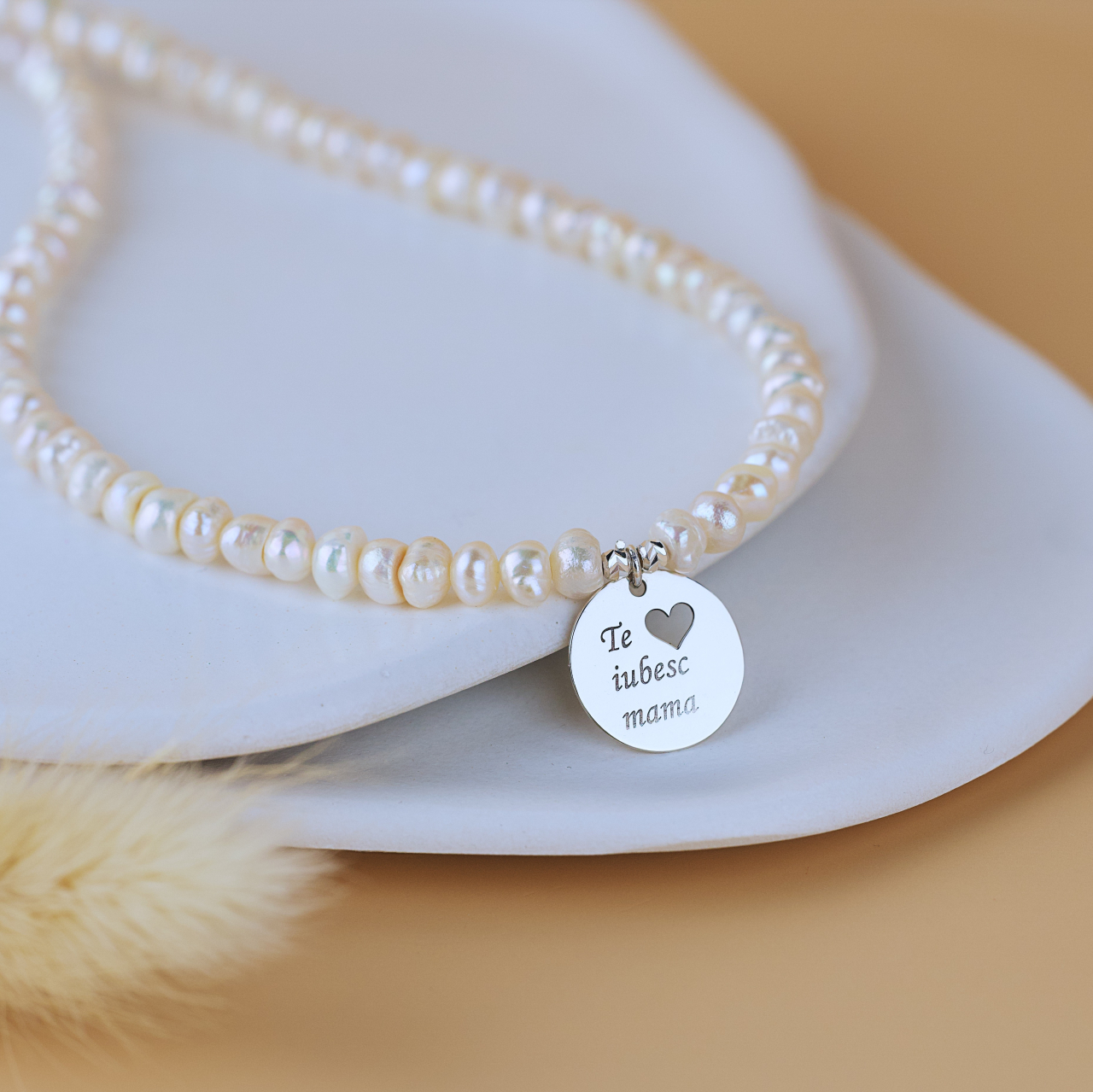 Colier perle de cultura si pandantiv 'Te iubesc Mama' Argint 925 - Cadou Mama [5]