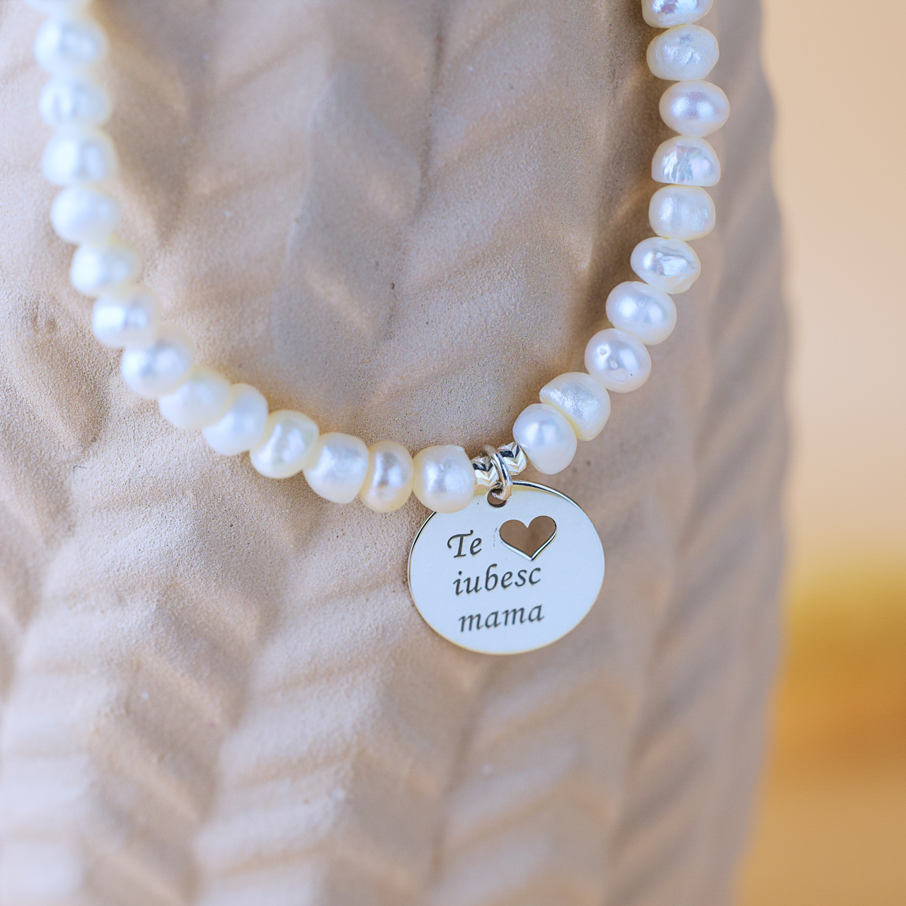 Colier perle de cultura si pandantiv 'Te iubesc Mama' Argint 925 - Cadou Mama [3]