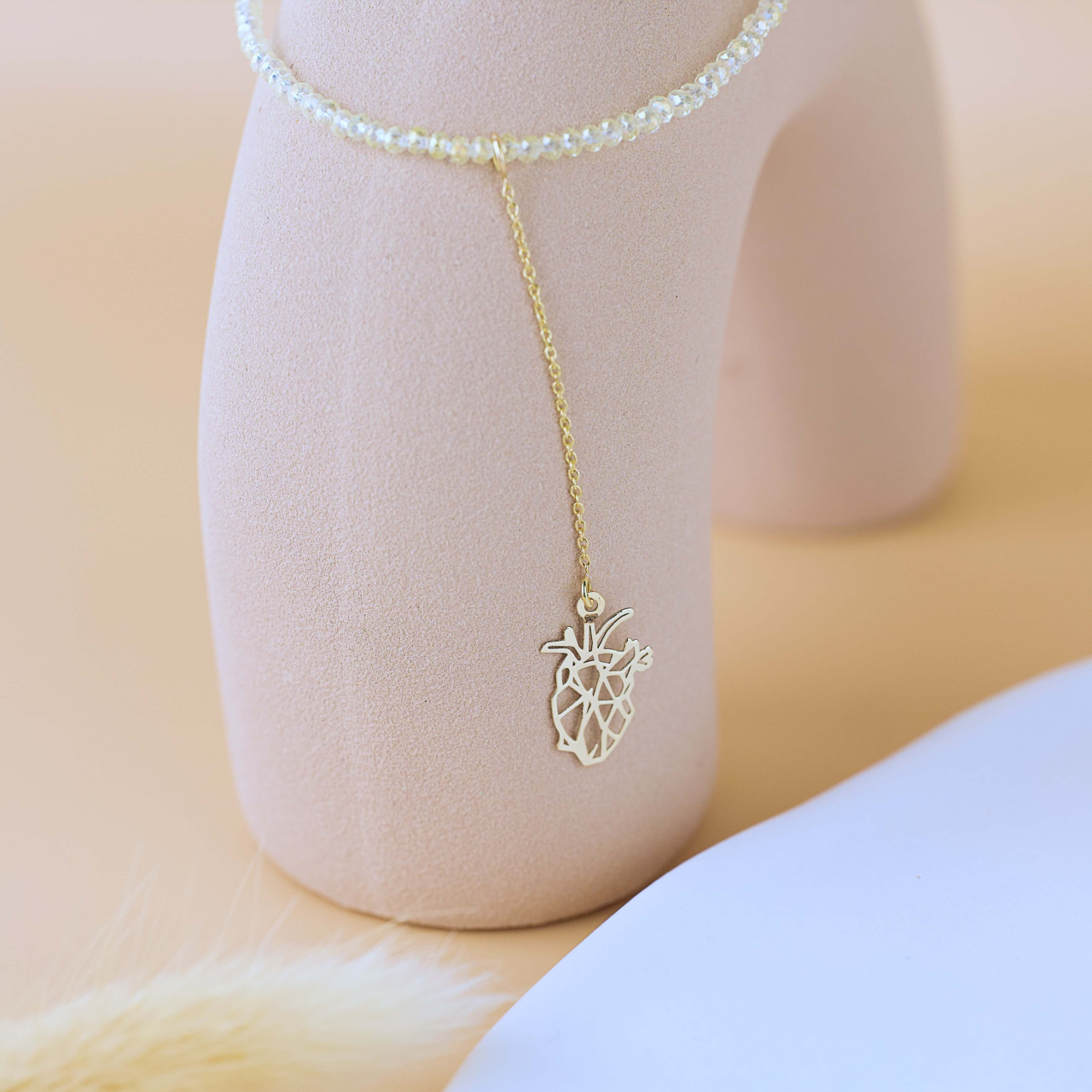 Colier cristale albe si pandantiv cu extensie de lantisor Aur 14K - Inima Origami [2]