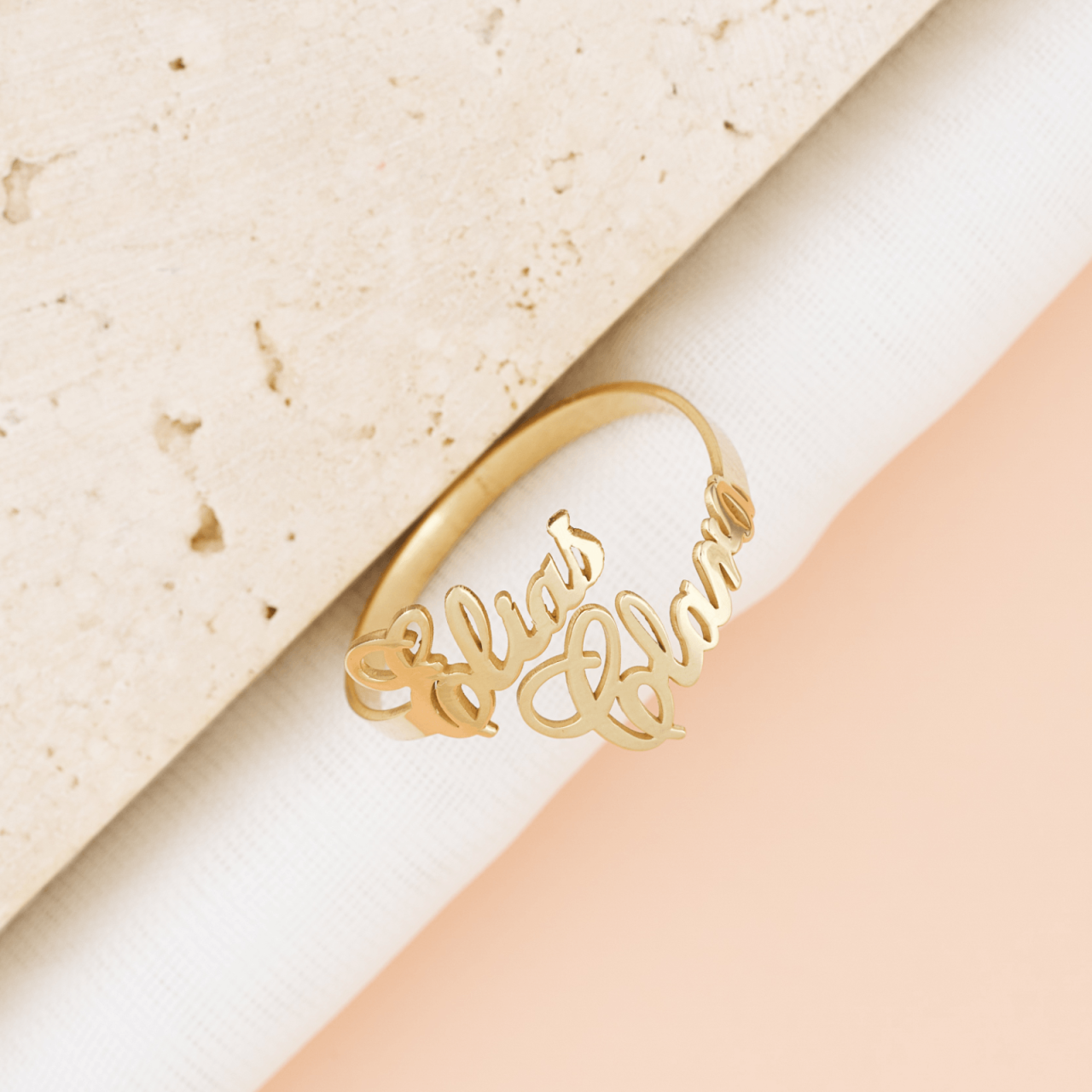 Inel personalizat cu 2 nume decupate din Aur 14K [2]
