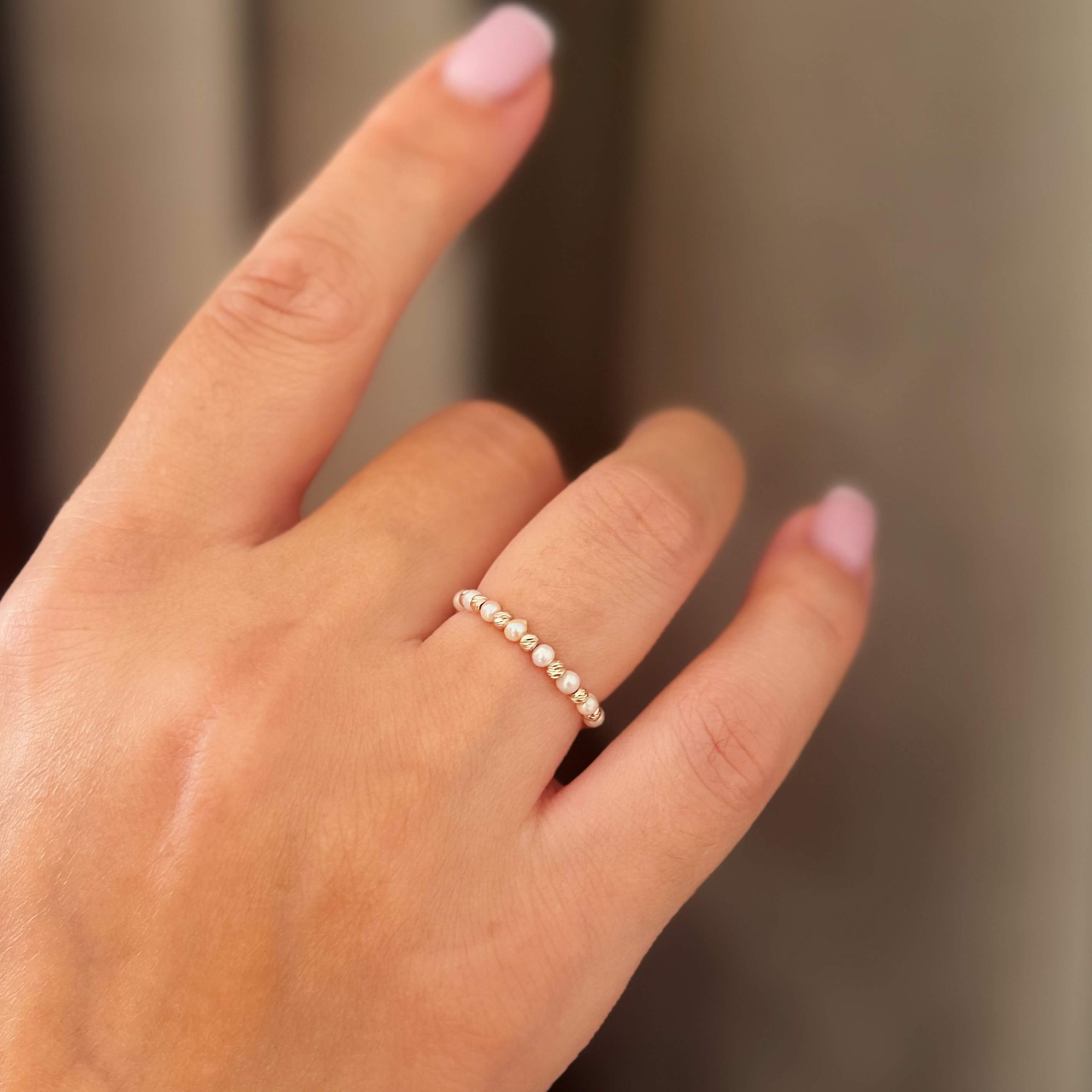Inel din Perle Naturale de Cultura si Bilute din Aur 14K | Inel Elegant Lucrat Manual [2]
