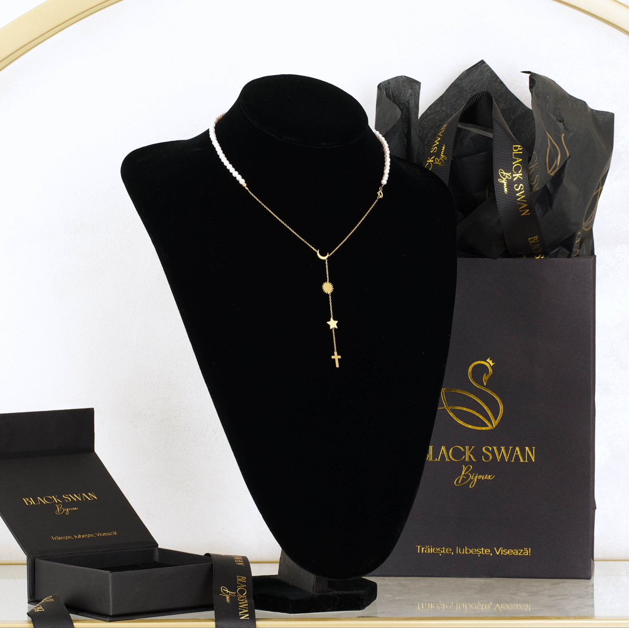 Rozariu Perle Naturale cu Simboluri Celeste Argint Placat cu Aur 18K [7]