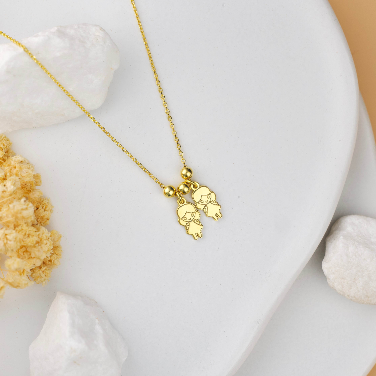 Lantisor din Argint 925 / Argint placat cu Aur - Siluete copii Fetita si Baietel [3]